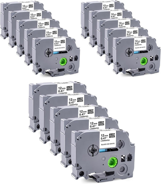 TITBIT 15Pack Compatible with Brother P Touch Refill Tape Cartridges Fit for Label Maker PT-D210 PT-H110 P Touch Cub,12mm 0.47 Laminated White TZ Tape TZe-231 TZE231,Black on White,for PTD410 PTD600