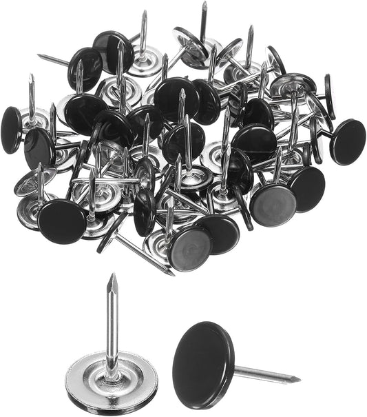 uxcell 100Pcs Upholstery Tacks, 11mmx17mm Flat Head Thumb Tack Decorative Furniture Nails Push Pins for Furniture Sofa Headboards, Black