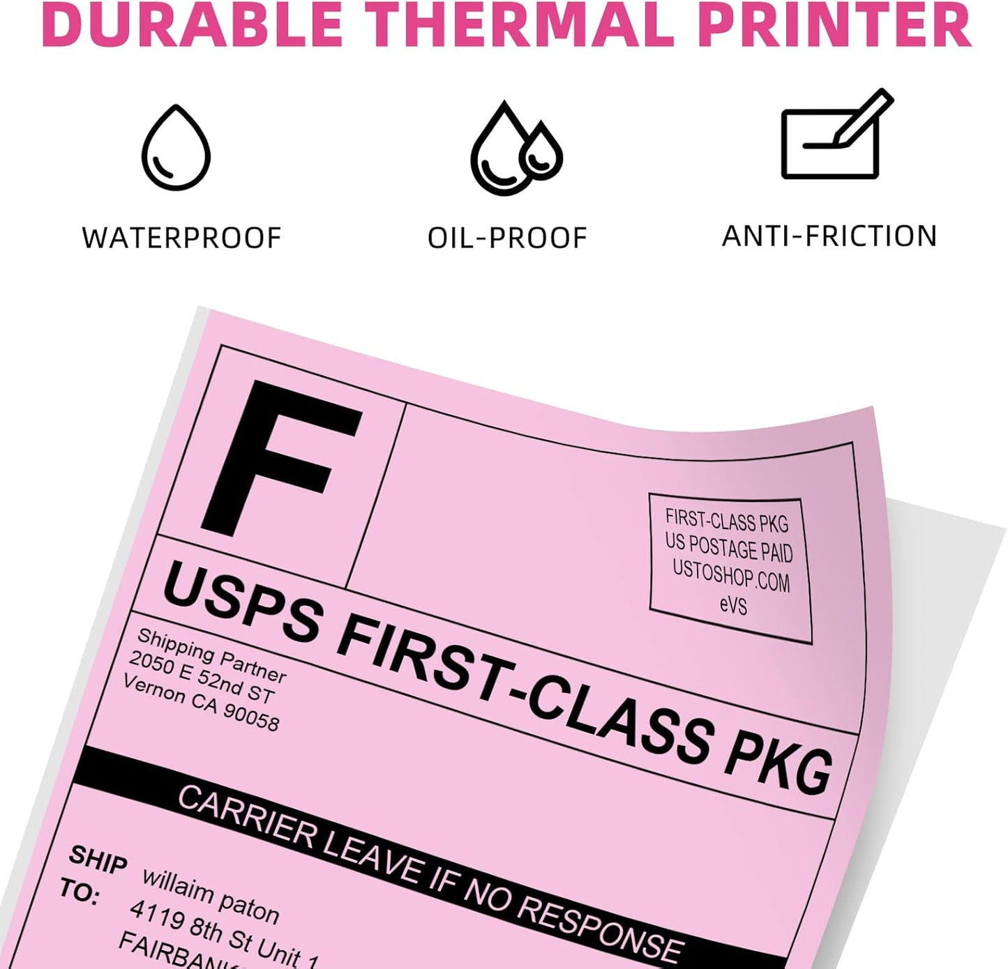 Phomemo 4x6 Thermal Label Printer Paper - 100 PCS Pink 4"x6" Fan-Fold Shipping Supplies Labels - Water/Oilproof Mailing Label - Permanent Adhesive Thermal Shipping Labels for Ship Packages