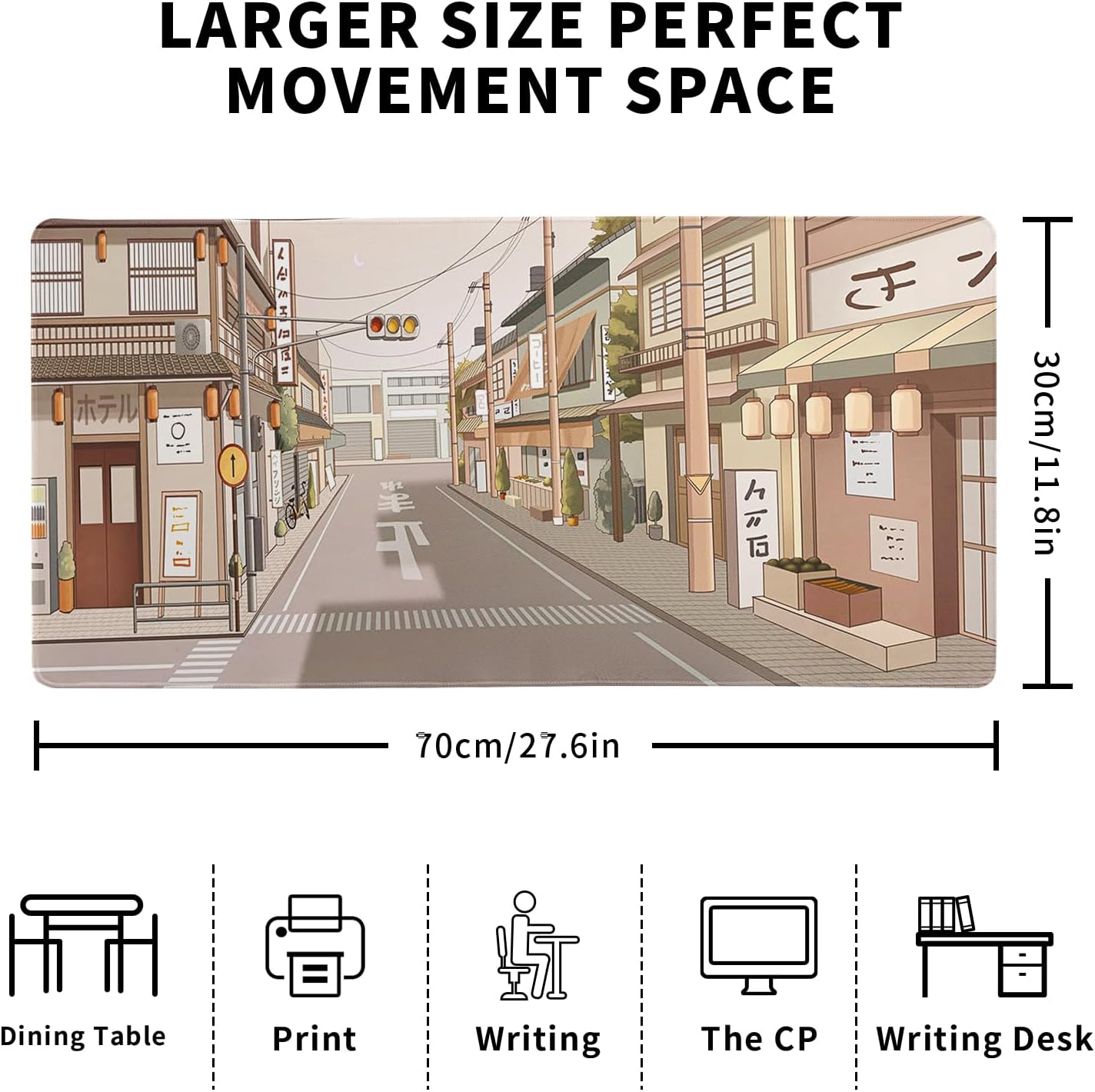 Tokyo Street Mouse Pad Anime Japanese Desk Mat Kawaii Large Gaming Mousepad XL Beige Cute Mousepad Gaming Non-Slip Rubber Base Stitched Edges Keyboard Mouse Mat Desk Pad for Office Home and Game