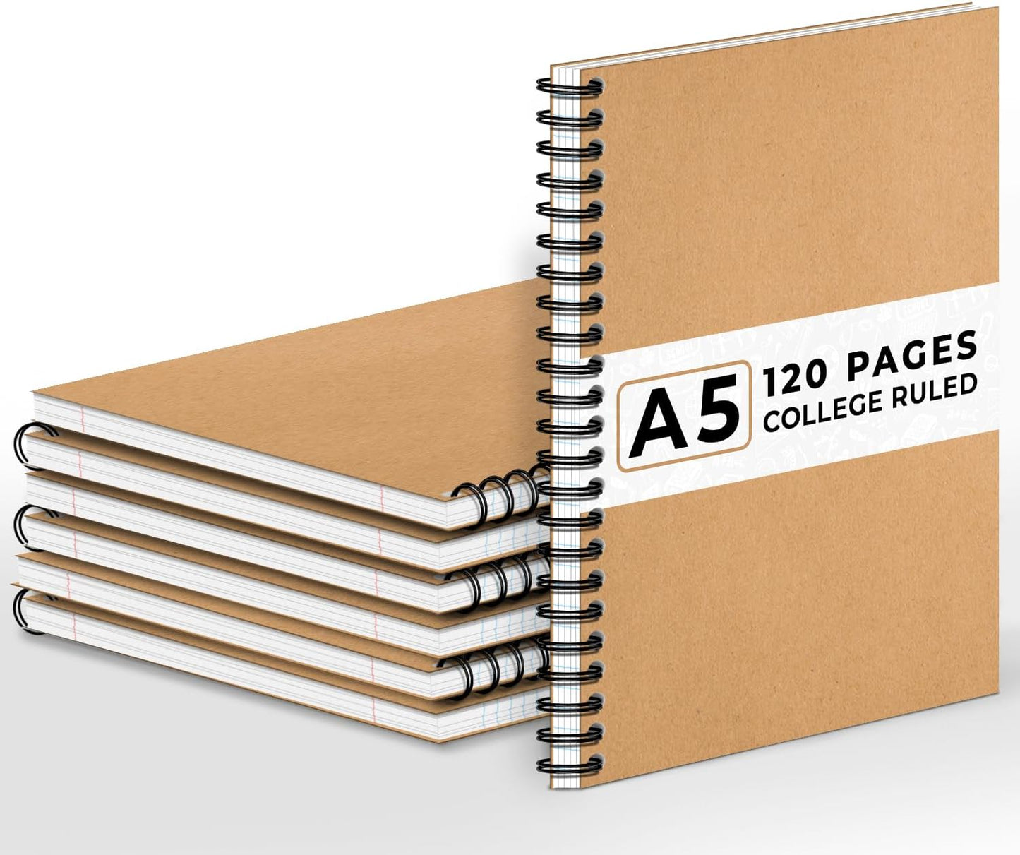 6 Pack Lined Journal Spiral Notebook College Ruled, 5.8 x 8.3, 120 Pages (60 Sheets), 100 GSM Thick Paper Notebooks, Daily Writing Journals for Men and Women, Work, Office & School Supplies