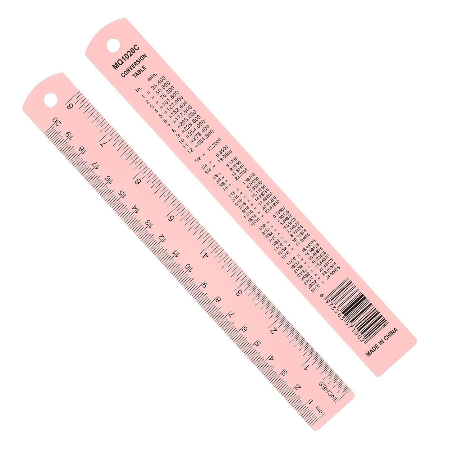PATIKIL 20cm/8" Metal Ruler, 2 Pack Aluminum Alloy Rulers with Centimeters, Millimeters, Inches and Conversion Table Straight Edge Ruler for Writing Machinist Drafting, Pink