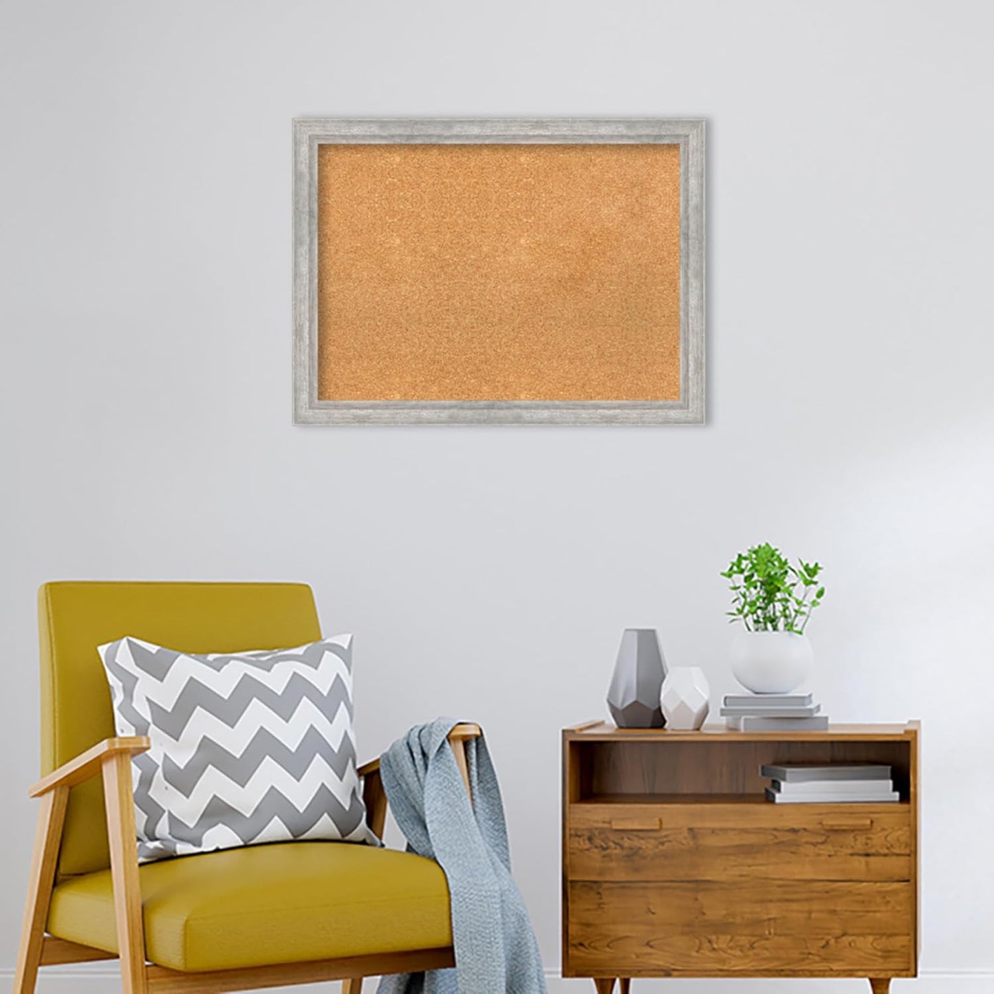 Amanti Art Natural Cork Board for Wall, 23x31 Vision Board with Silver Wood Frame, Medium Corkboard Office Decor for Home Organization, Modern Contemporary Corkboard Pinboard to display items for home