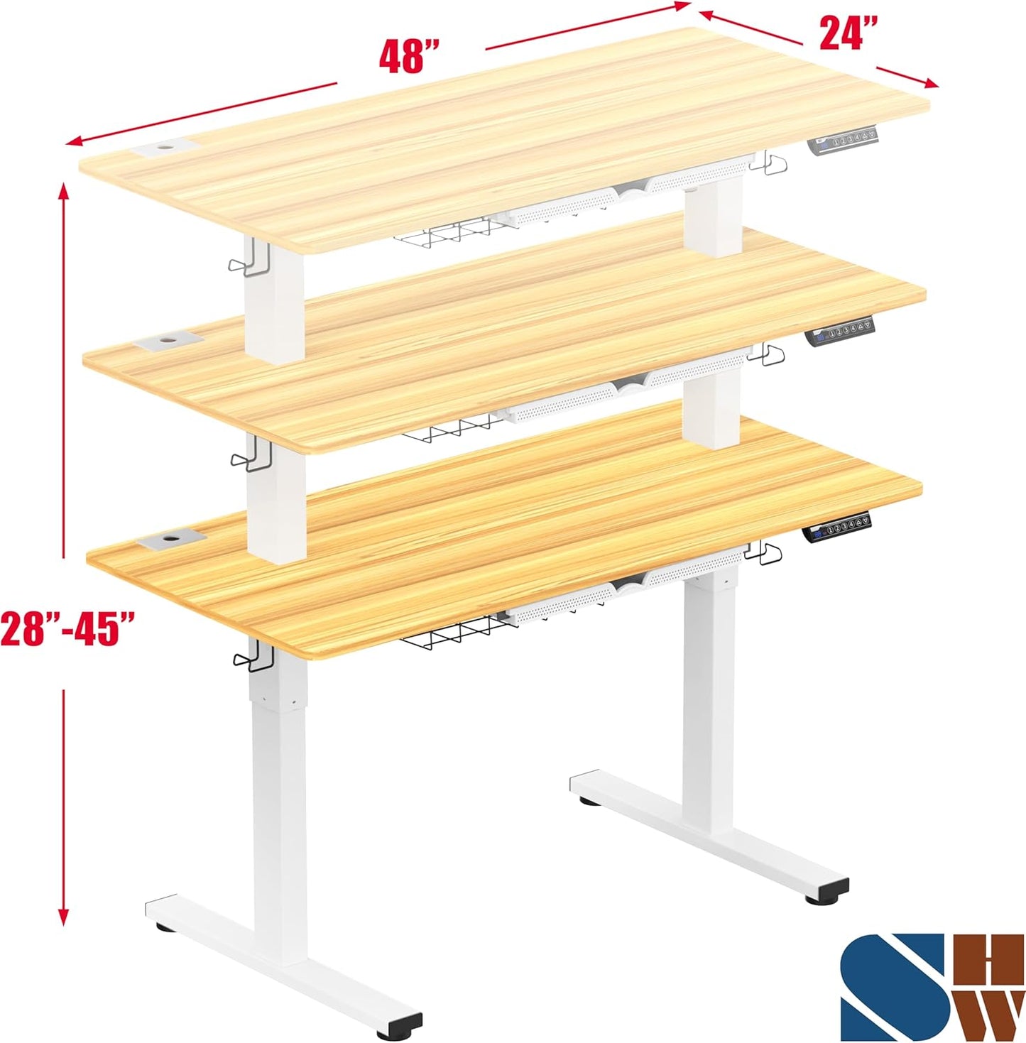SHW 48-Inch Electric Height Adjustable Standing Desk with Drawer, Memory Preset and Cable Management Tray, Oak
