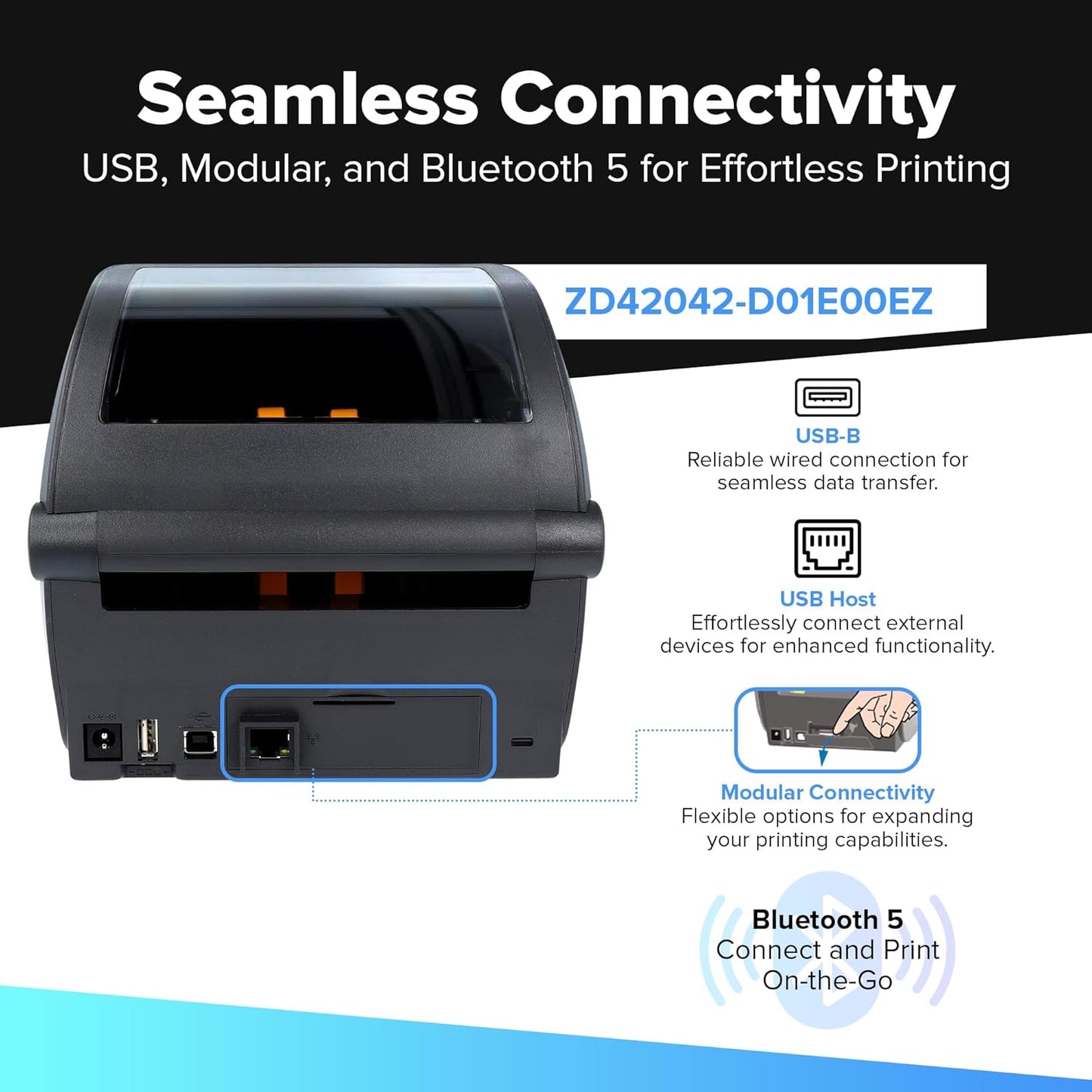 Zebra ZD420 / ZD420d Direct Thermal Desktop Printer 203 dpi Print Width 4 in USB Ethernet ZD42042-D01E00EZ
