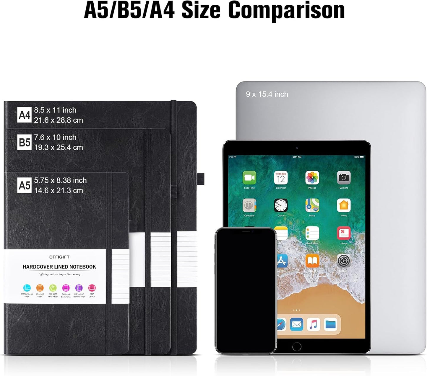 College Ruled Notebook, Large A4 Hardcover Leather Journal, 312 Numbered Pages Writing Journal, 100gsm No Bleed Paper, Lined Journal Notebook for Women Men School Office, 8.5''×11'', Black