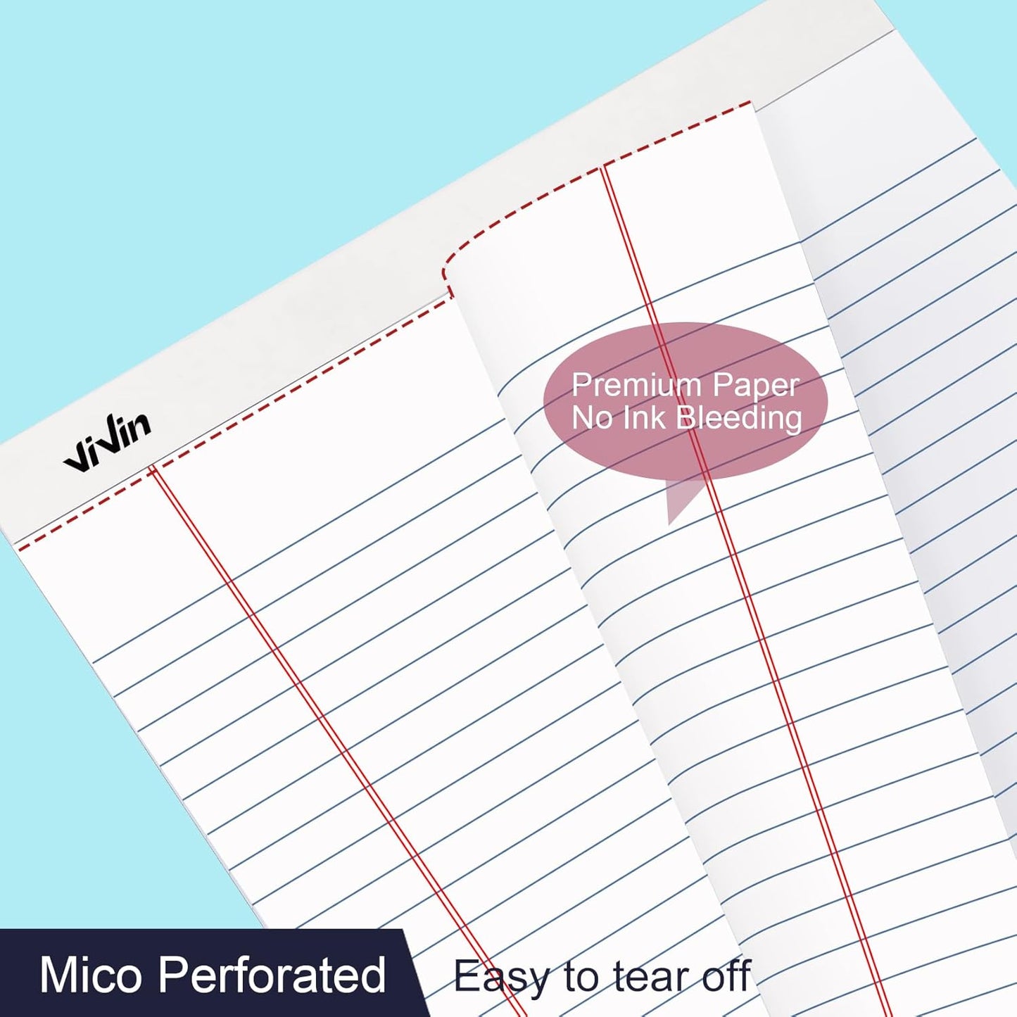ViVin 5 x 8 Inch Legal Pads, 12 Pack, Narrow Ruled, 50 Sheets Per Writing Pad, Perforated Note Pads Ideal for Home, Office, Business, 600 Sheets, White Paper