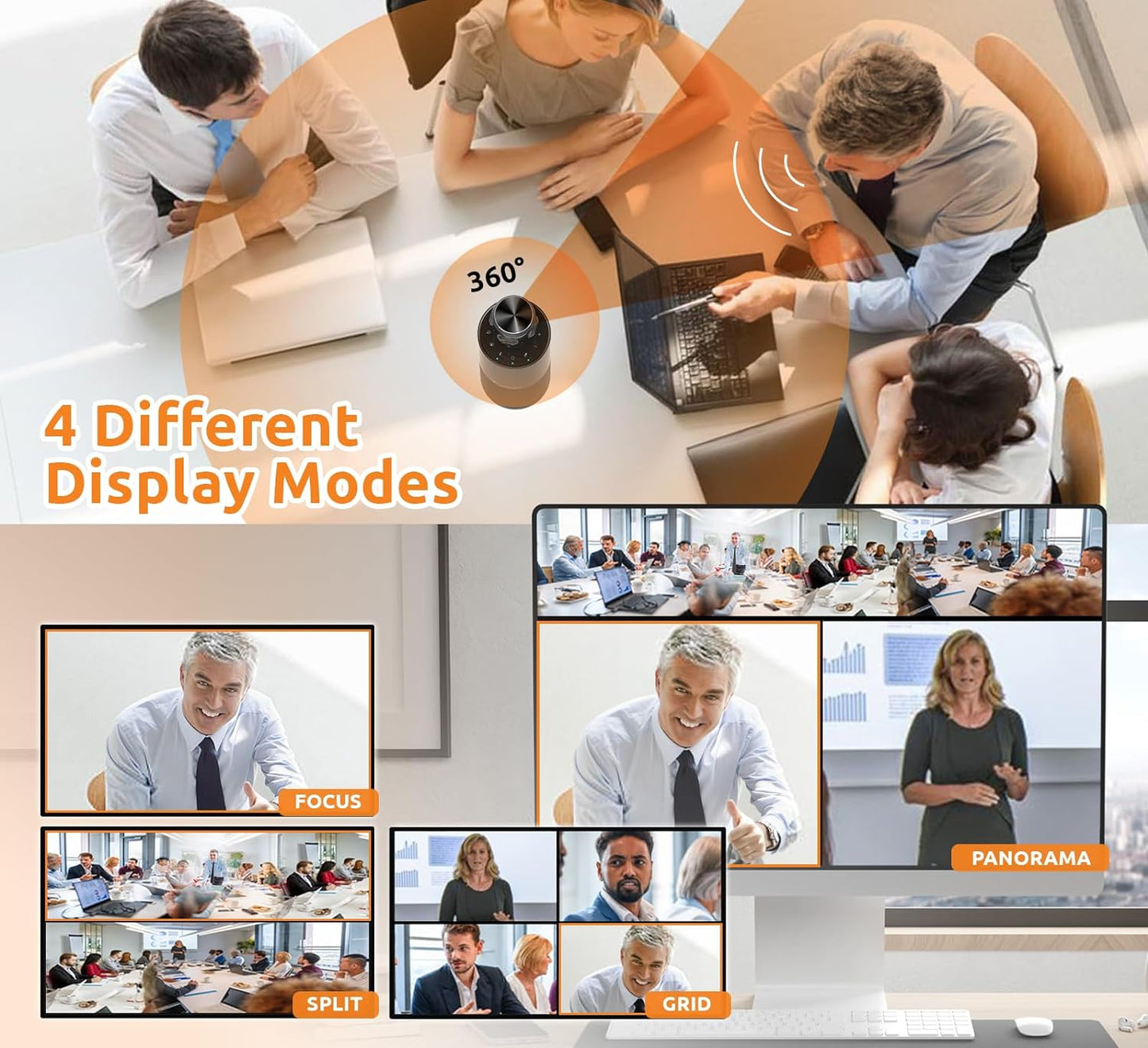 TOUCAN 360-Degree Video Conference Camera, 1080p HD Webcam with 4 Noise Reduction Mics, Speaker, AI Tracking, Works with Zoom, Google Voice, Microsoft Teams and More, for PC/Mac/Tablet