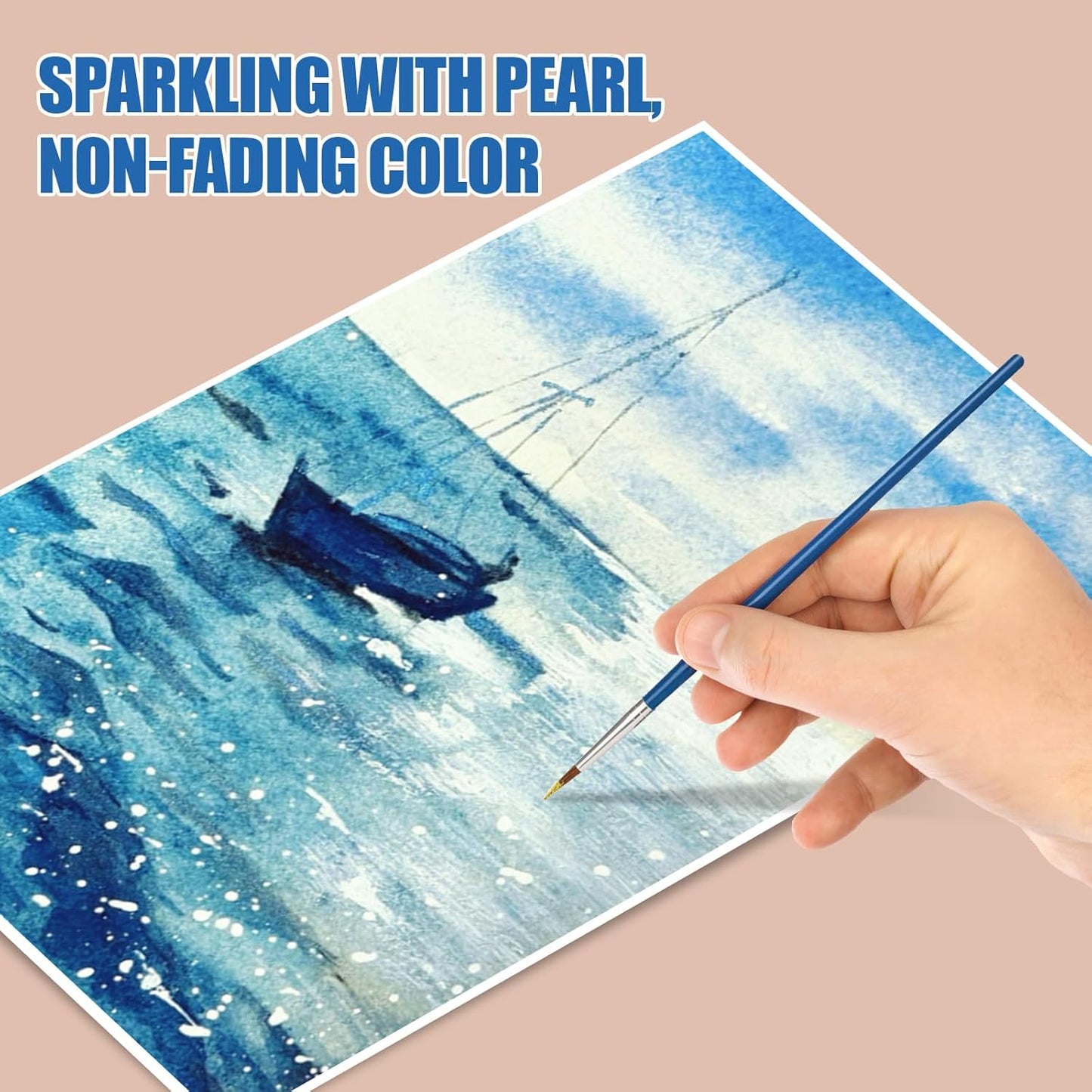 Mini Glitter Watercolor Paint Set with Paper, 24 Colors Shimmer Metallic Watercolour Painting Sets, Solid Pearl Water Color Paints for Adult, Kids, Blue 1ml Trial Pack(Heartbeat of the Ocean)