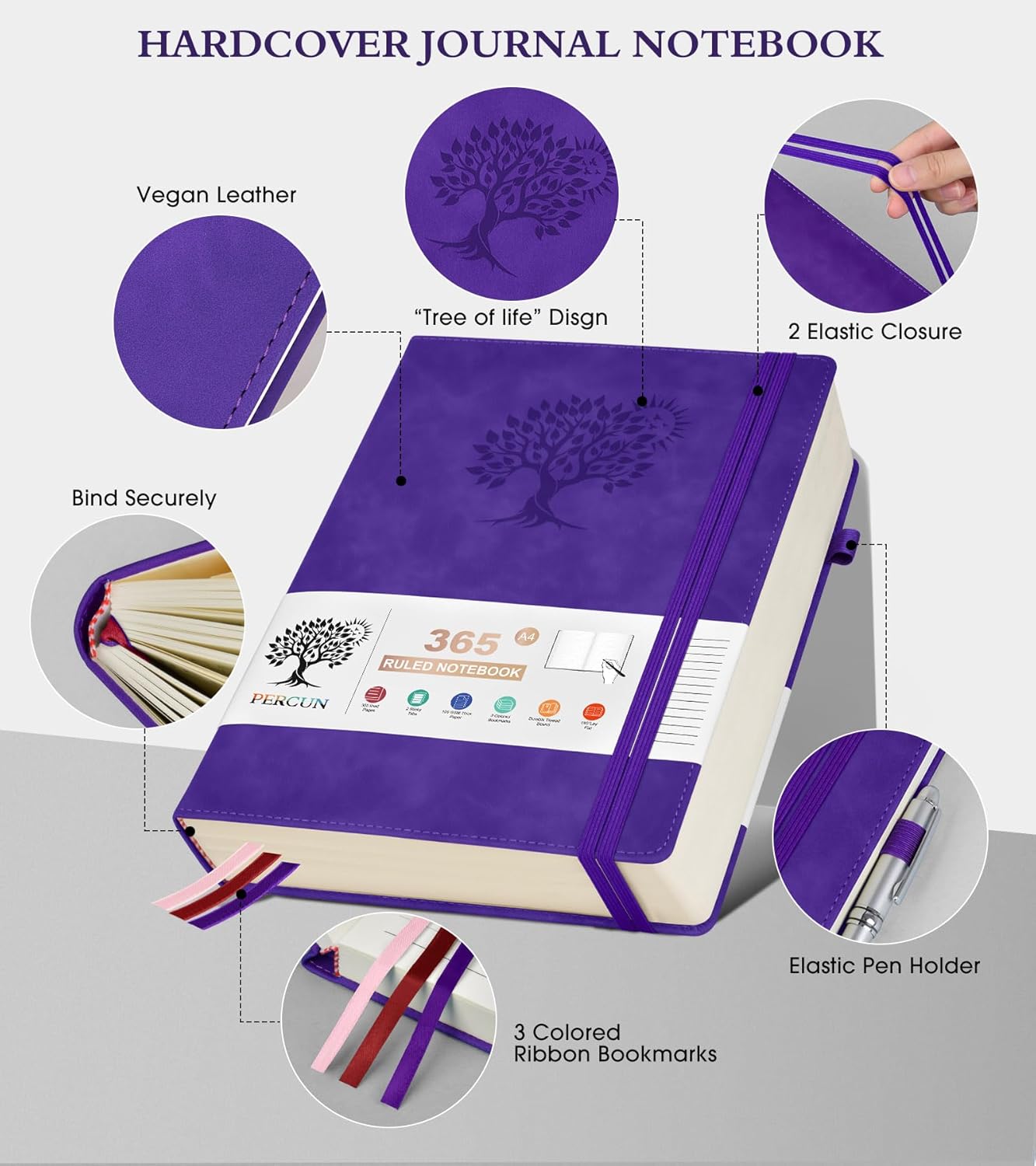 A4 Lined Journal Notebook，365 Page Large Leather Journals for Writing Women Men，Hardcover Notebook with 100Gsm Thick Pages for Travel，Work，School，College Ruled, Daily Diary (8.5" x 11.4")