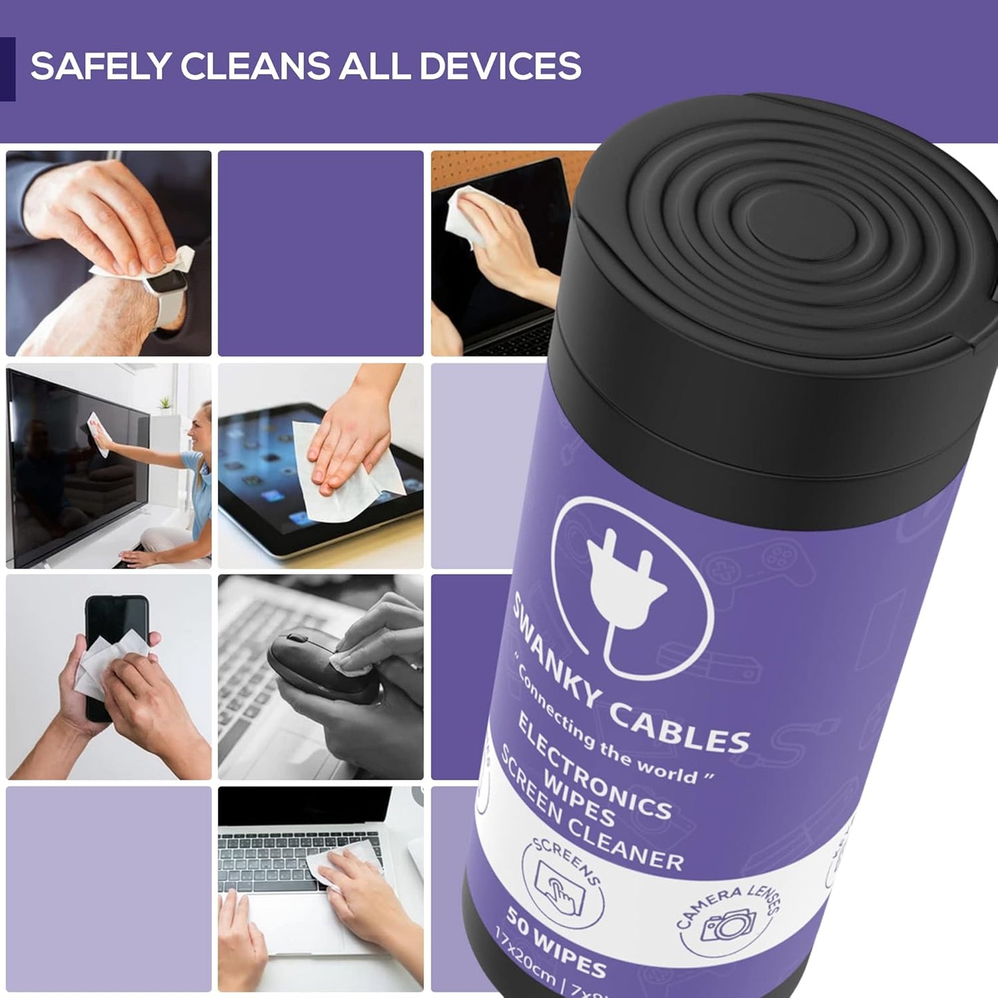 Screen Cleaner Wipes: Electronic Wipes for Screens - Computer Screen Wipes for Lens, Phone, Tv Screen and Monitor Cleaning - Tech Wipes & Microfiber Cloth (Canister, 300 Count)