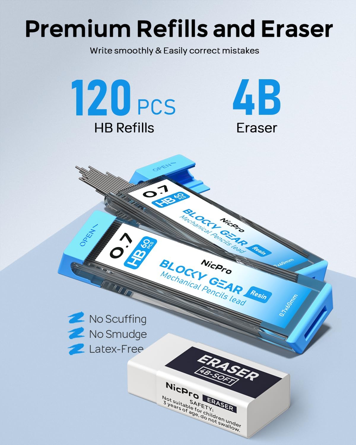 Nicpro Blocky Gear 0.7 mm Mechanical Pencils Set in Case, Metal Pencil with Lead Refills, Eraser for Professional & Adult Art Writing Drafting Drawing