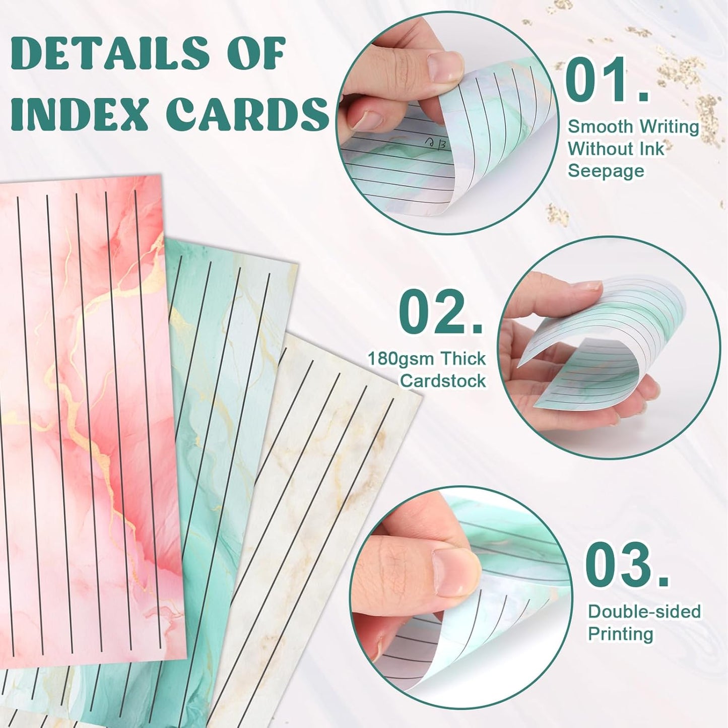 300 Pack Colored Index Cards 3x5 Marble Notecards Lined FlashCards for Studying Heavy Note Cards 180 gsm Memo Cards for Office Home School Supplies