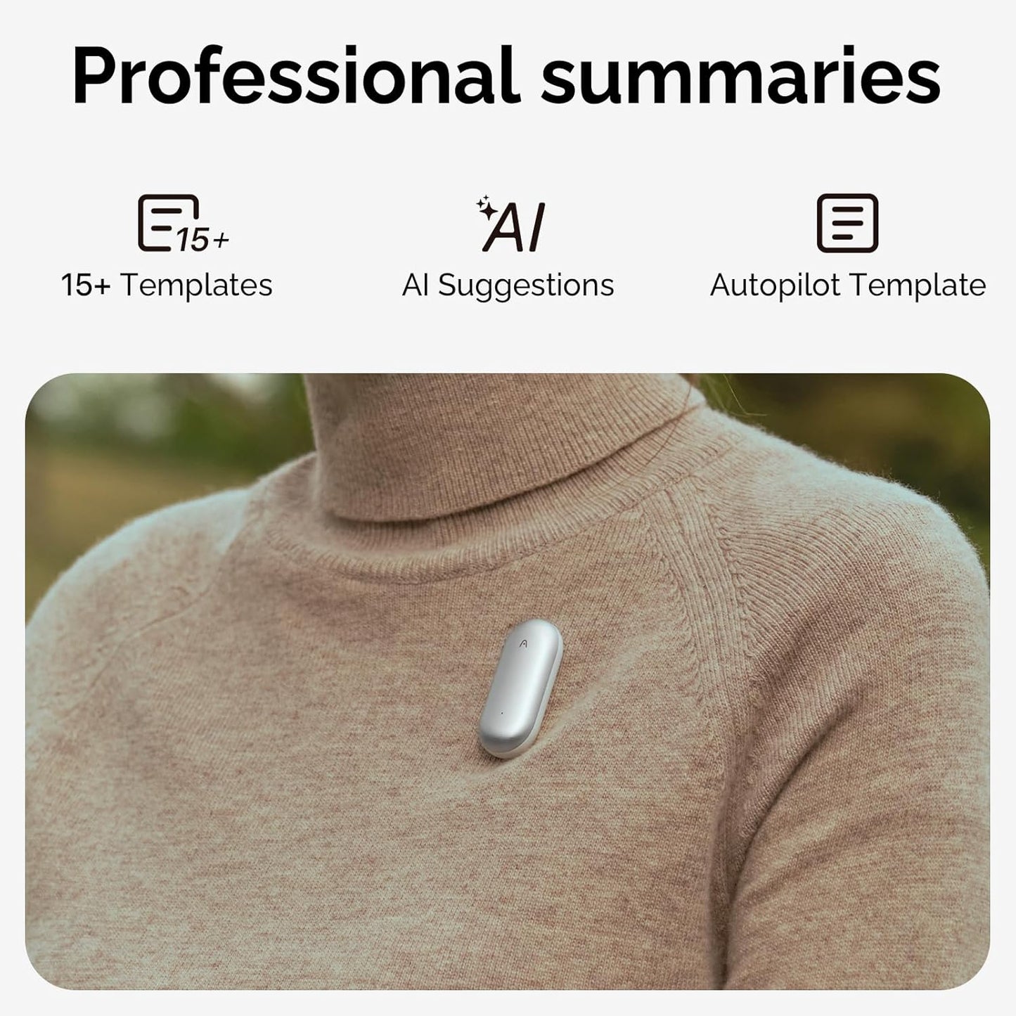 NotePin AI Voice Recorder, Voice Recorder with Additional Charging Set, Transcribe & Summarize with AI Technology, 64GB Memory