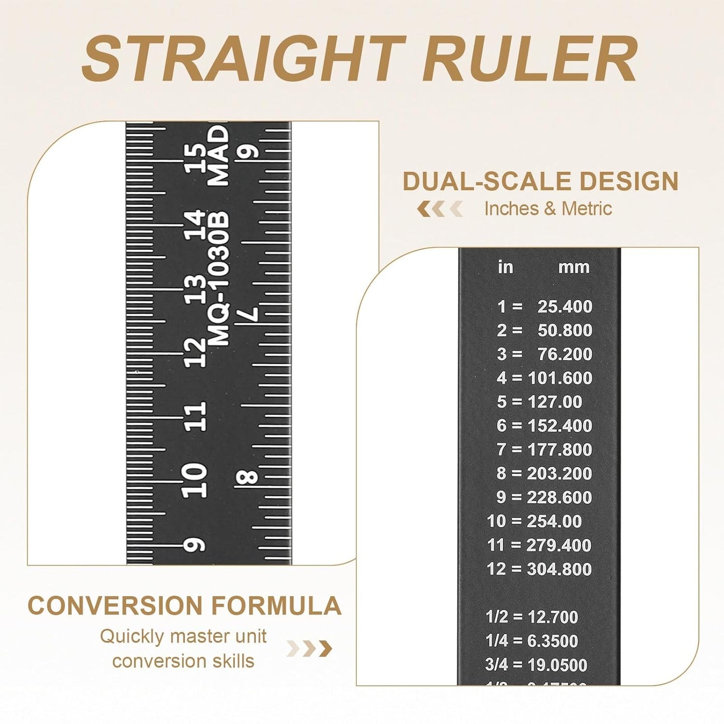 HARFINGTON 2pcs Metal Straight Ruler 30cm Metric SAE Aluminum Alloy Measuring Rulers Scale Tool with Hole for Measure Study Reading Classroom Office, Black