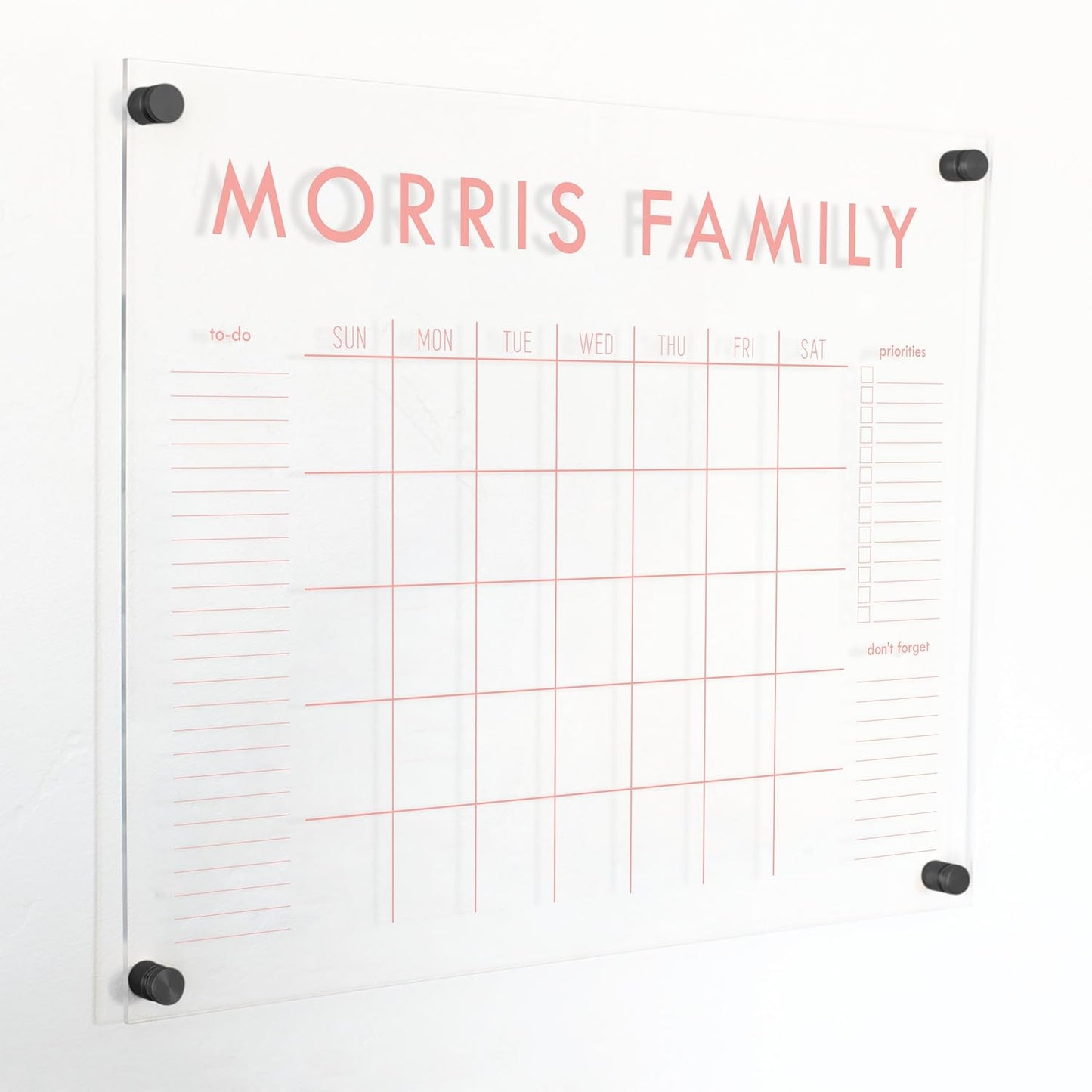Personalized Clear Acrylic Calendar for Wall, Calendar Whiteboard for Wall, Dry Erase Wall Calendar, Wall Calendar Organizer System for Home (Block, Blush, 23"W x18.5"H)