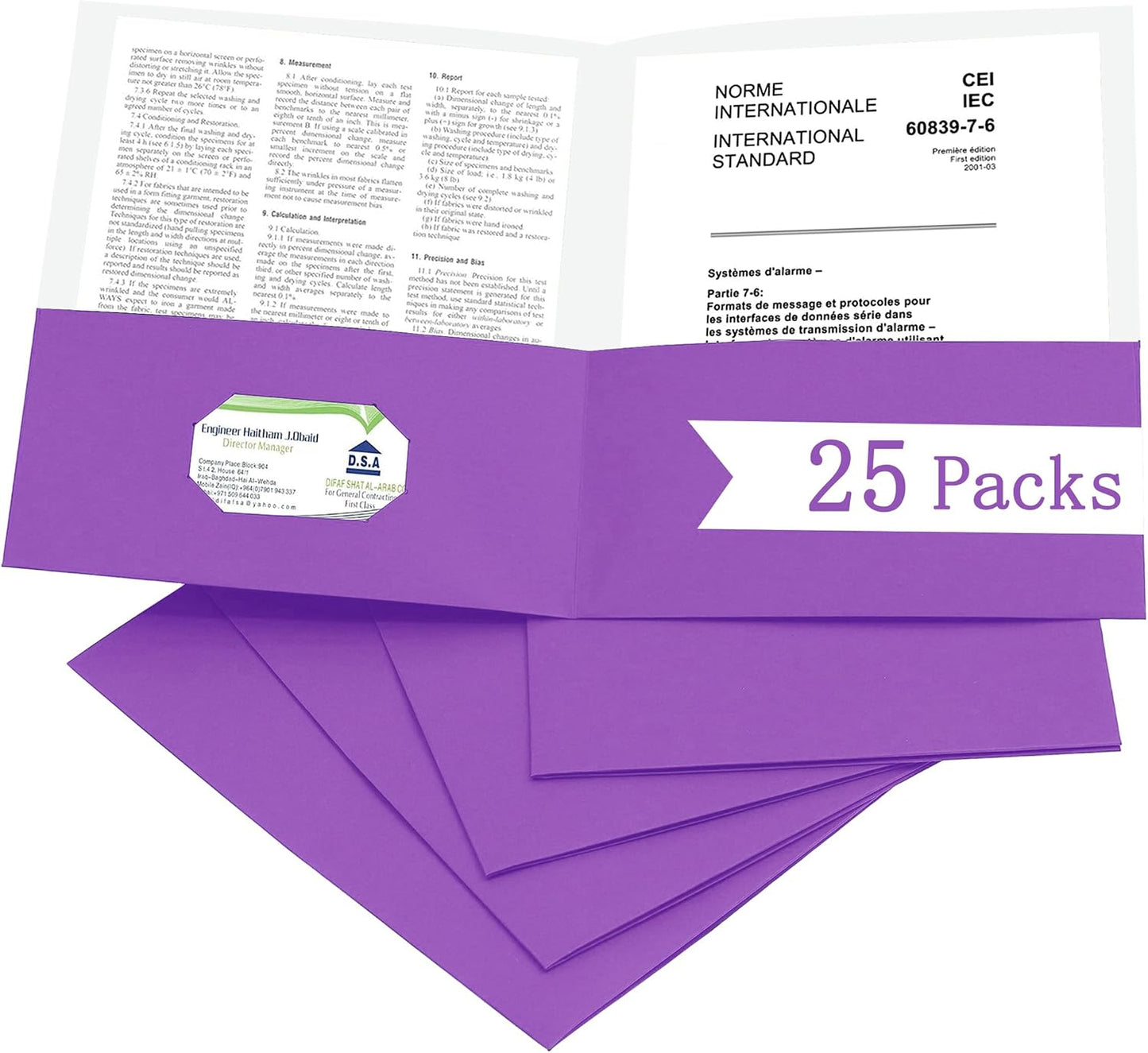 Zzrywuty 25 Packs Paper Folders with Pockets for Students, Businessmen and Office Workers, Letter Size, Two Pocket Folders with Card Slot for Office, Business, School Supplies (Purple)