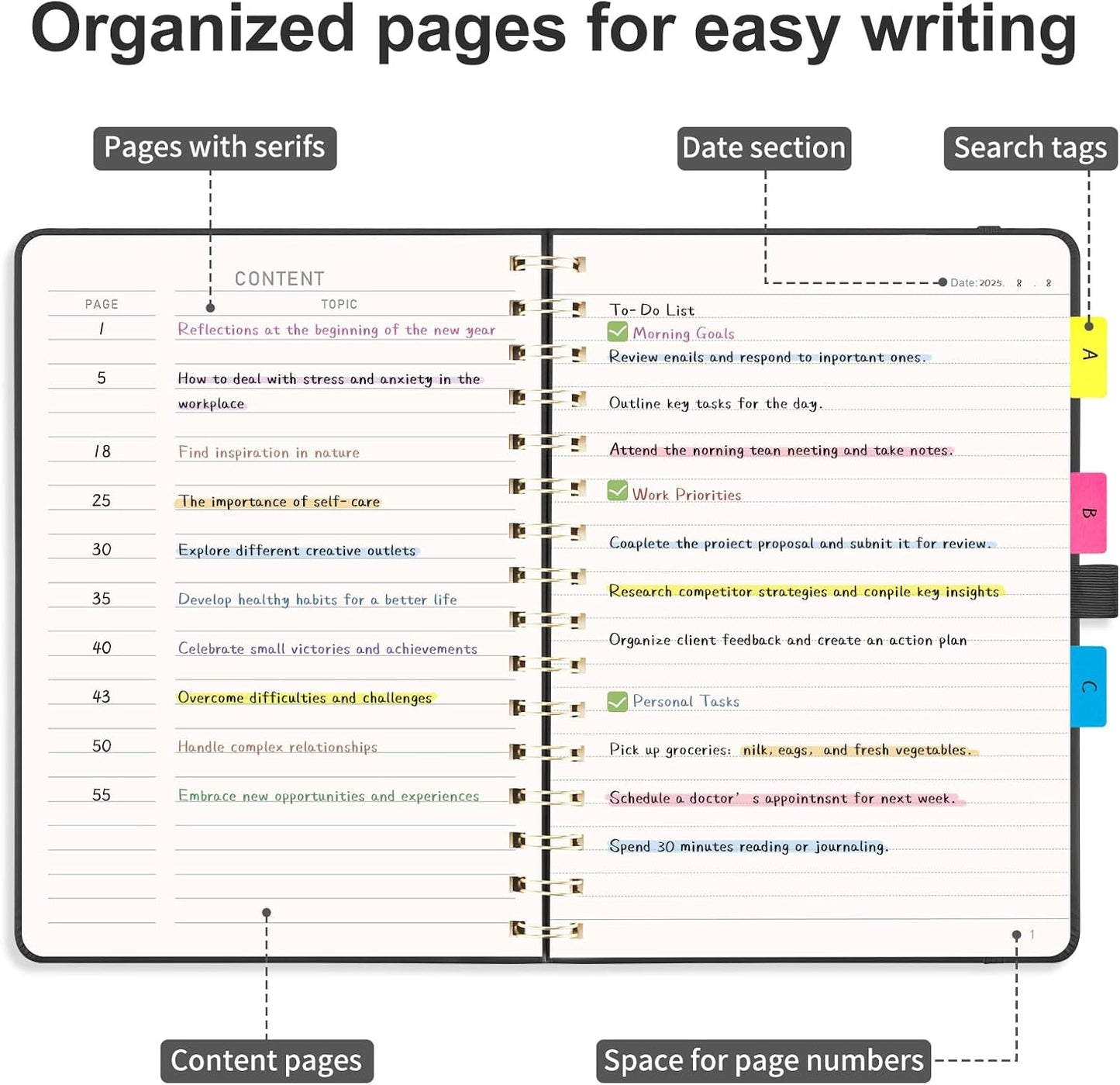 AHGXG Lined Spiral Notebook Journal for Women, 140 Pages Hardcover Leather Notebook College Ruled, A5 5.7" x 8.3", 100 GSM Thick Paper, Notebooks for School Work, Journals for Writing, Black