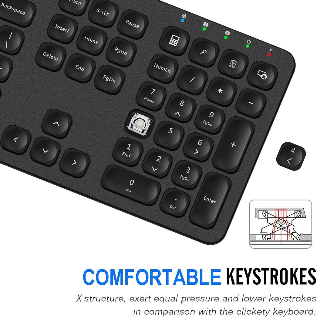 Arteck 2.4G Wireless Keyboard Stainless Steel Ultra Slim Full Size Keyboard with Numeric Keypad for Computer/Desktop/PC/Laptop/Surface/Smart TV and Windows 10/8/ 7 Built in Rechargeable Battery