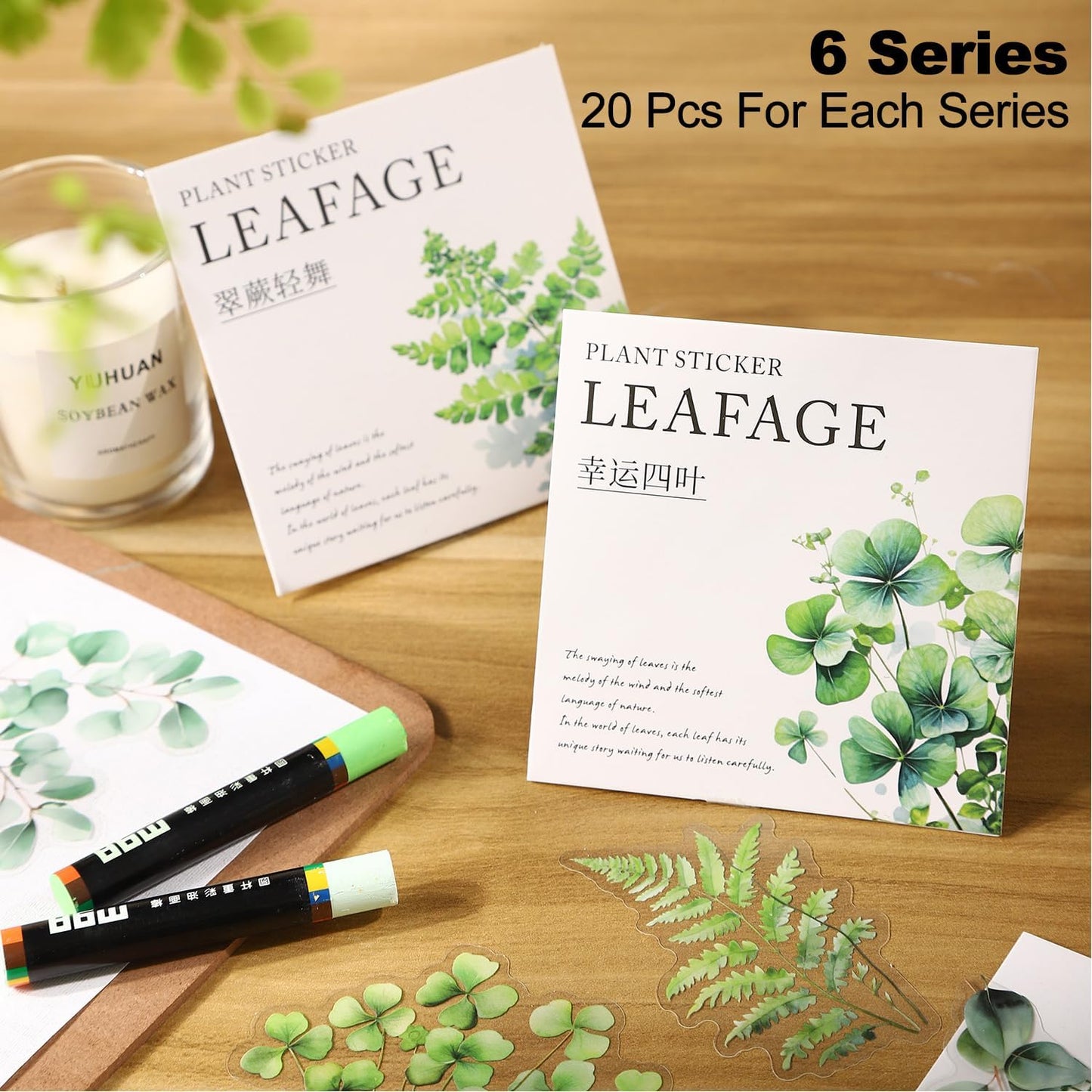 Botanical Leaf PET Stickers Set, 120PCS Transparent Plant Ephemera for Scrapbooking, Journaling, DIY Crafts, and Planner