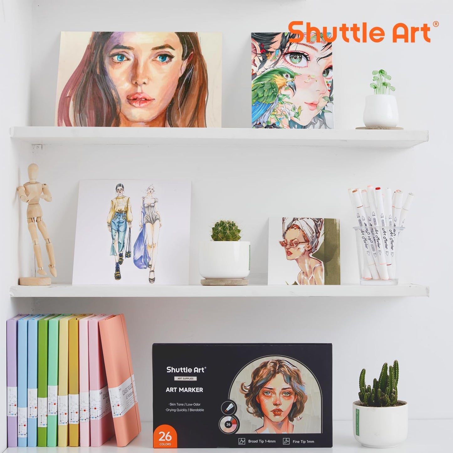 Shuttle Art 26 Colors Skin Tone&Hair Art Markers, Dual Tip Alcohol Based Flesh-Color Marker Pen Set Contains 1 Blender Perfect for Kids & Adults Portrait,Comic, Anime, Manga, Illustration