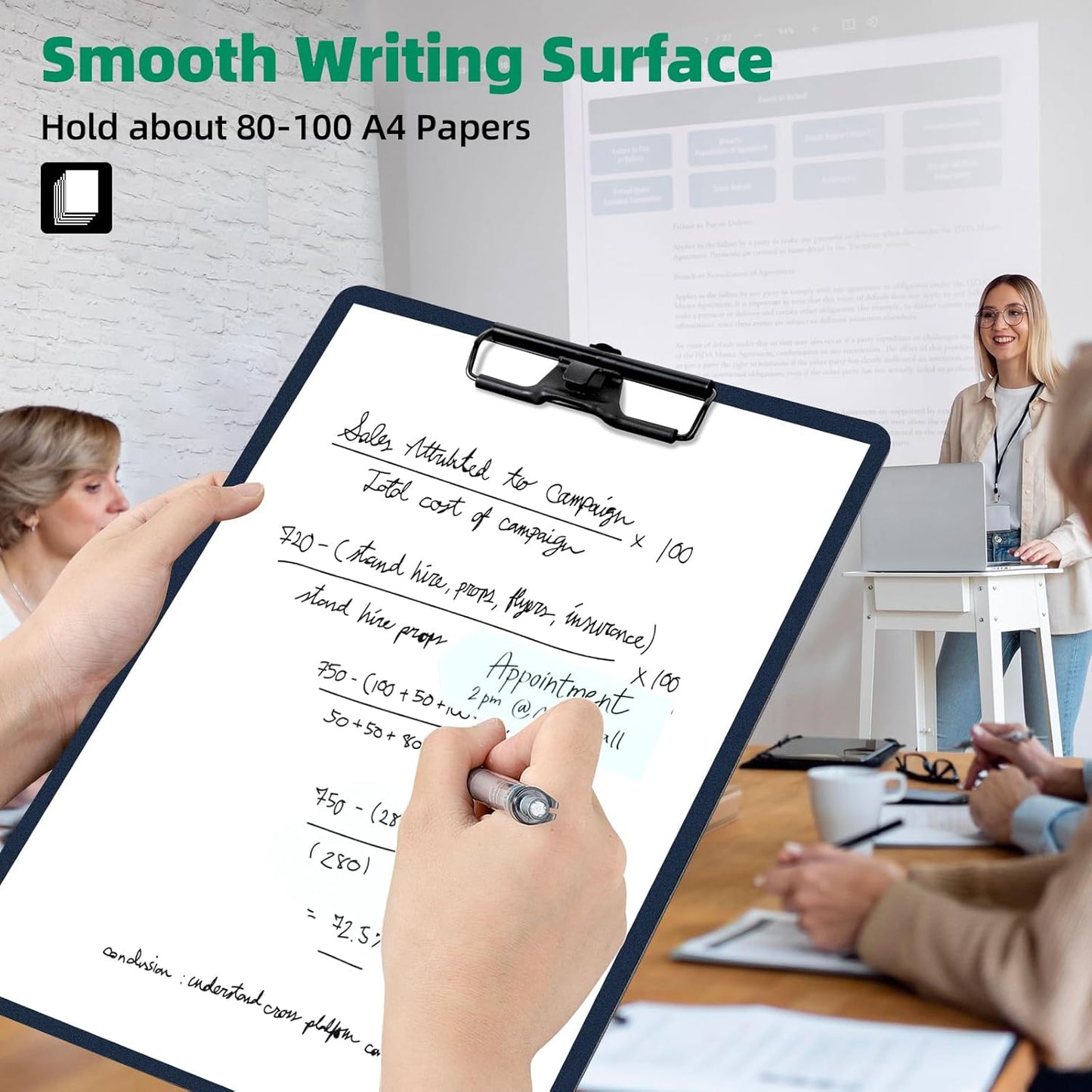 Blue Clipboard with Pen Holder, 2 Pack Plastic Clipboard with Low Profile Metal Clip, Hanging Clip Boards Holds 8.5x11 Inch Papers, Standard A4 Letter Size Clip Boards for Office & School