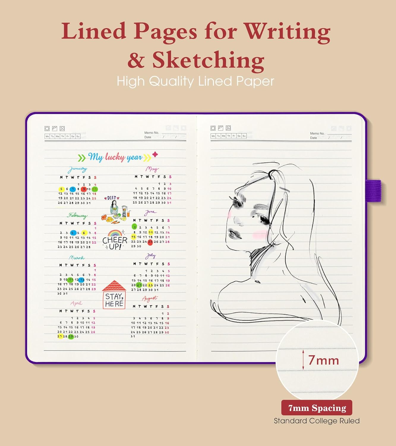 Lined Journal Notebook for Men Women, 160 Pages Ruled Paper, Inner Pocket, A5 Hardcover Vintage Leather Notebooks for Work, School, Travel Journaling, Daily Diary, Notepad 5.8" x 8.5" (Purple)