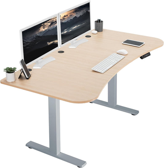 VIVO Electric 63 x 32 in Standing Desk, Memory Height Adjustment, 1B Series, Light Wood Top Gray Frame, DESK-KIT-1G1C