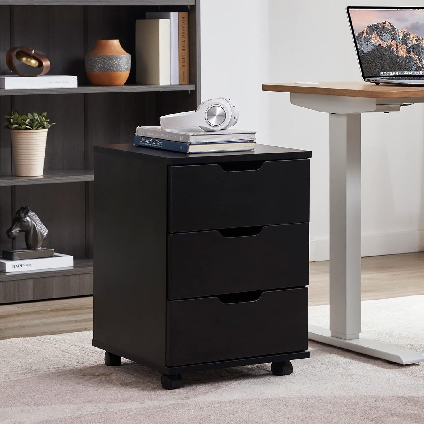 Farini Mobile File Cabinet for Home Office, 3 Drawer Chest Wood, Drawers Unit for Under Desk, Storage Drawers Cabinet Black