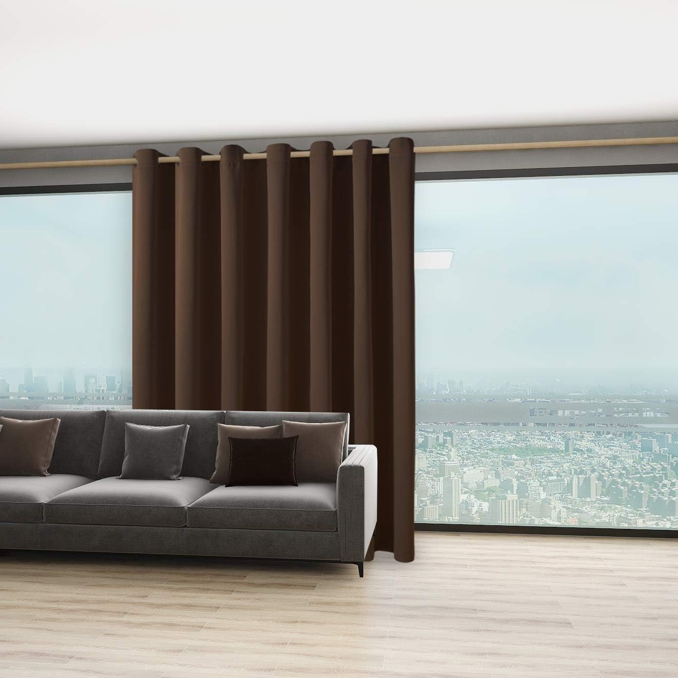 BONZER Room Divider Curtain Screen Partitions Total Privacy Wall Grommet Wide Blackout Curtains for Living Room, 84L x 108W Inch (7L x 9W ft), 1 Panel, Chocolate