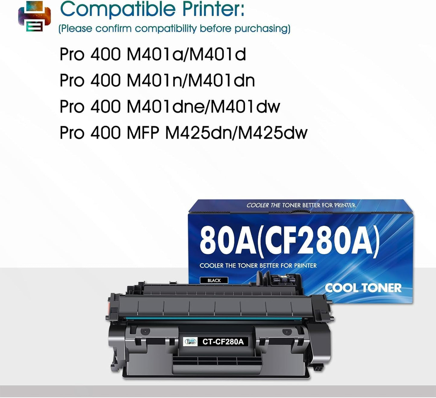 Cool Toner Compatible Toner Cartridge Replacement for HP 80A CF280A 80X CF280X for HP Laserjet Pro 400 M401n M401dn MFP M425dn M401dne M401dw M425dw M401 M425 Printer Toner Ink(Black, 2-Pack)