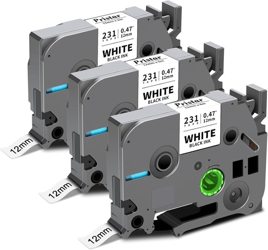 Tze-231 12mm 0.47 Laminated White Tape Replace for Brother P Touch Label Tape Compatible with Brother Label Maker PTouch H110 D220 D600 D410 D210 D200 D400 P700 1280 1880, TZe Label Tape 1/2 Inch 3pk
