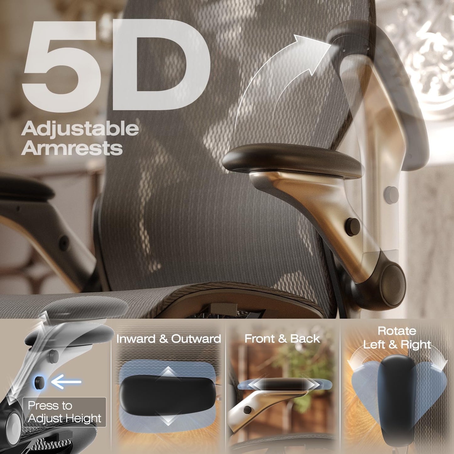 ELABEST X100 Ergonomic Office Chair with Footrest, Big and Tall Home Desk Chair with 5D Flip-Up Arms, Adjustable 3D Lumbar Support,High Back Rolling Computer Chair, Swivel Mesh Chairs (Midnight Mist)