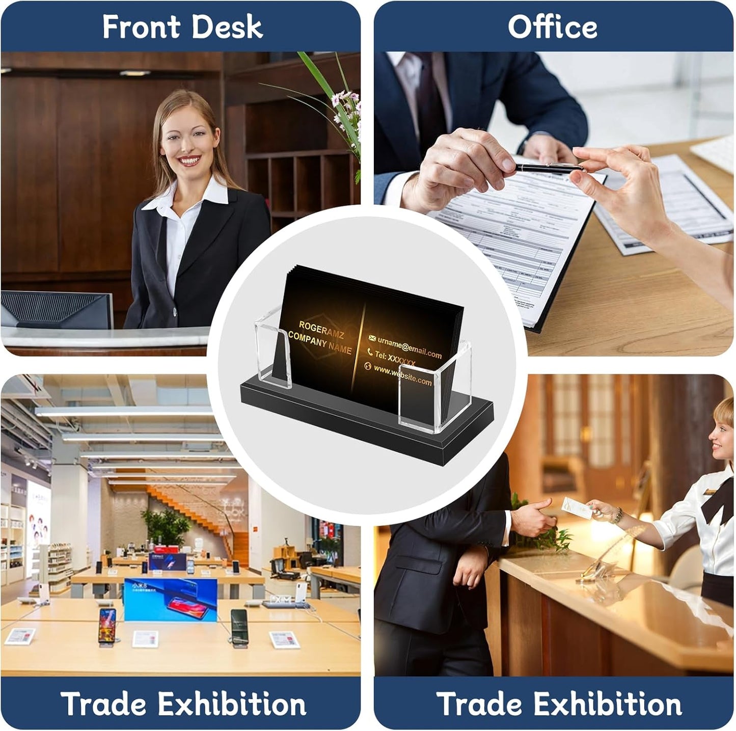 Acrylic Business Card Holder for Desk, Clear Business Card Display Stand with Black Base for Desk -2-Piece Gift Card Organizer for Office Desktop, Conferences, and Exhibition Receptions