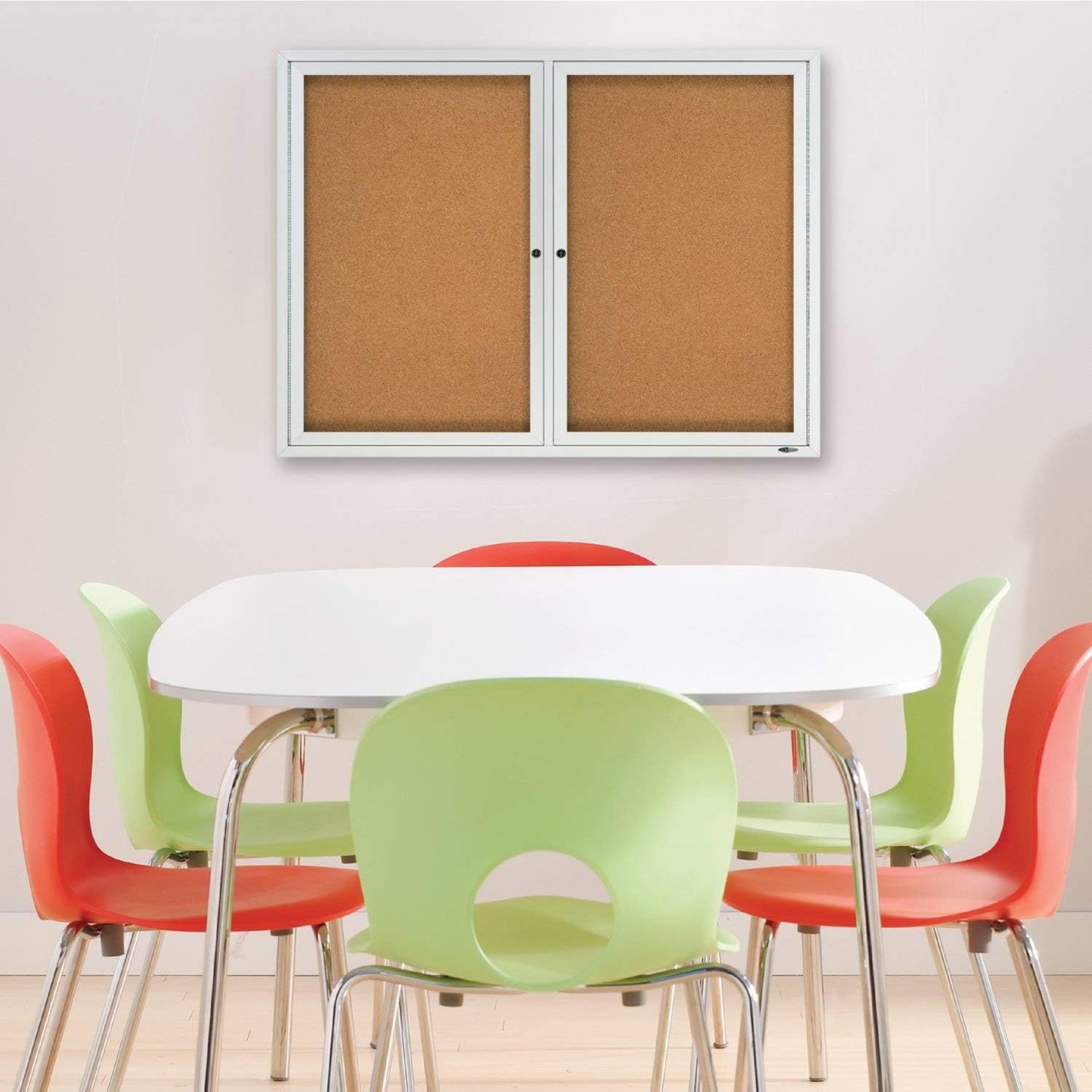 Quartet Cork Bulletin Board, 2 Glass Doors, Enclosed, 4' x 3', Outdoor Message Board, Aluminum Frame (2124)