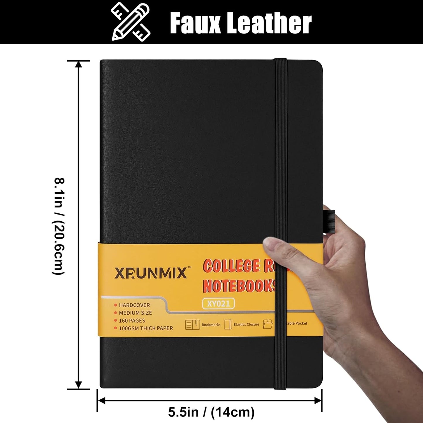 Lined Journal Notebooks, 160 Pages Notebook for Working, 5.7 x 8 inches, 100 GSM Paper, Pastel Colors Hardcover Journals (Black - 6 Pack)