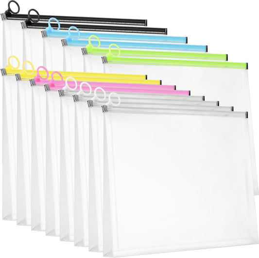Yexiya 14 Pcs Back to School Clear Plastic Zip Envelope A4 Zipper Document Folder 13 x 9.7In File Folder Expanding Envelope Pouch for Paper Pencil Storage Office Supplies (Stylish Colors)