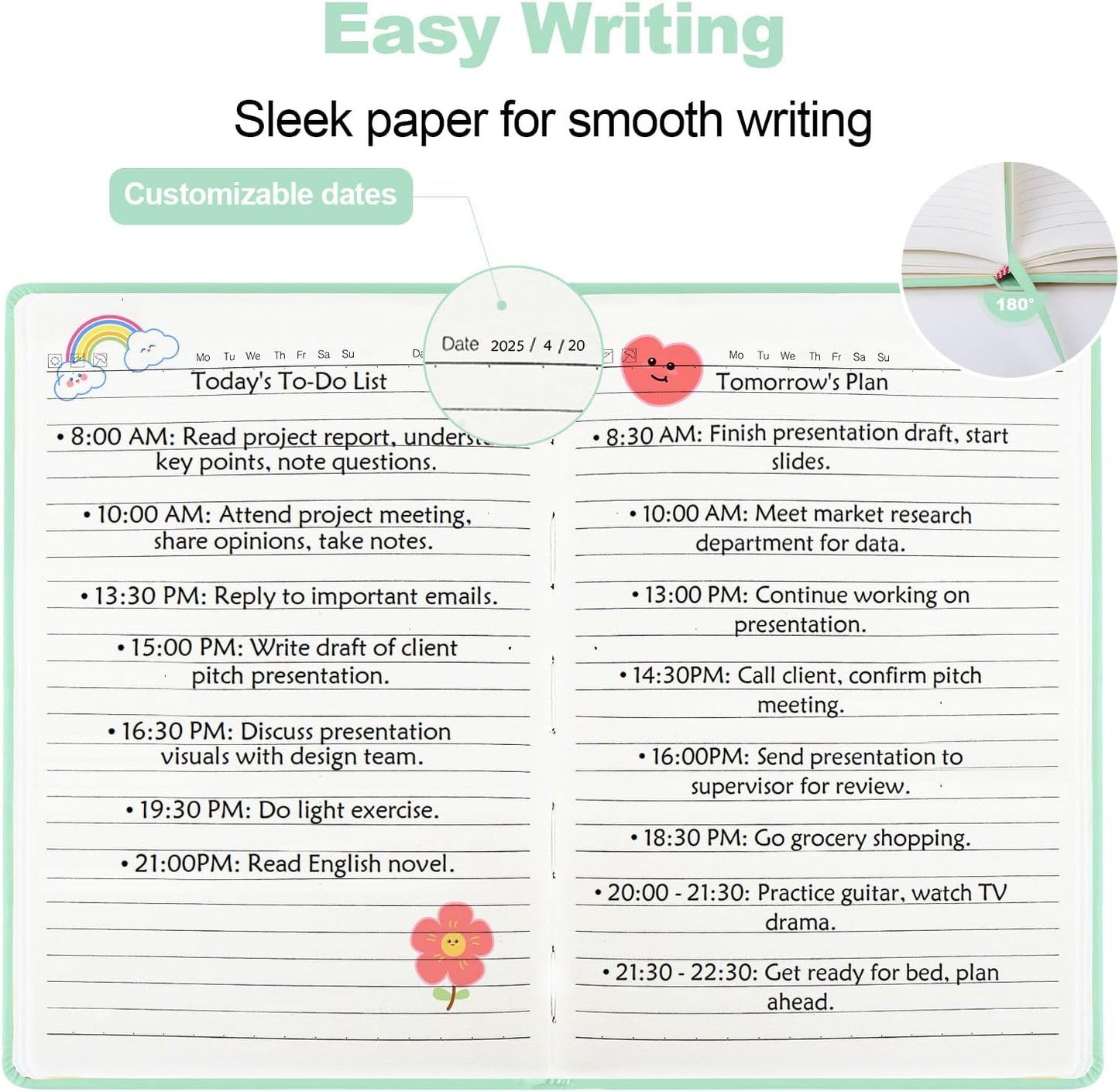 Lined Journal Notebook for Women Men,5.5"x8.3",100 GSM Thick Paper, A5 Hardcover Leather Journaling Notebooks for Writing,Travel,Work & School,College Ruled Journals for Note Taking Diary(Light Green)