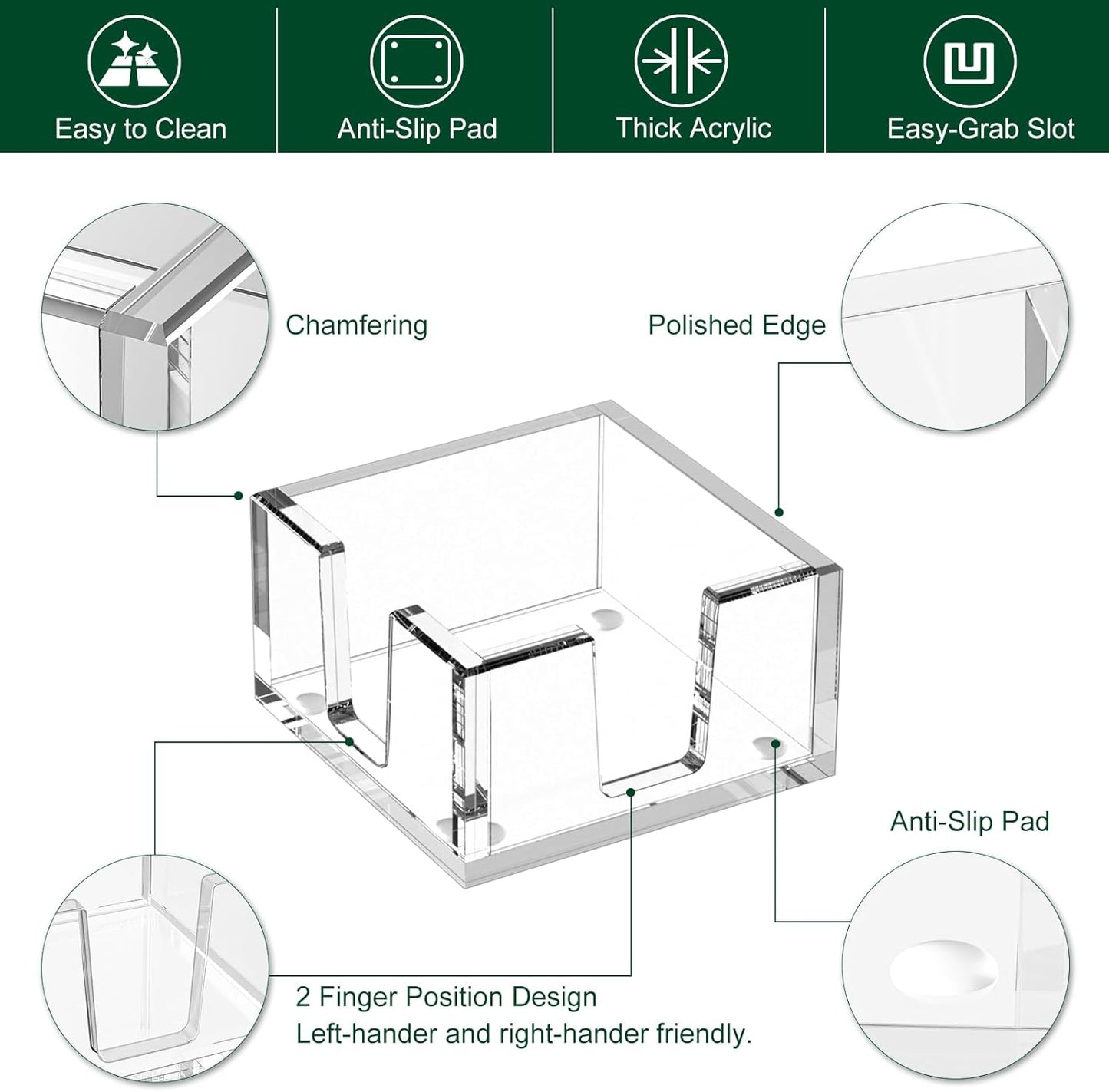 Acrylic Sticky Note Holder, Self-Stick Note Pad Holder W/O Pads - Note Dispenser Memo Pad Holder Desk Organizer for School Office Home (3''x3'' Clear)