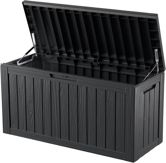 80 Gallon Outdoor Storage Box Waterproof Lockable Resin Deck Box Large, Patio Storage Bin for Pool Accessories Cushion Furniture, Garden Tools, UV-Resistant Outside Delivery Black