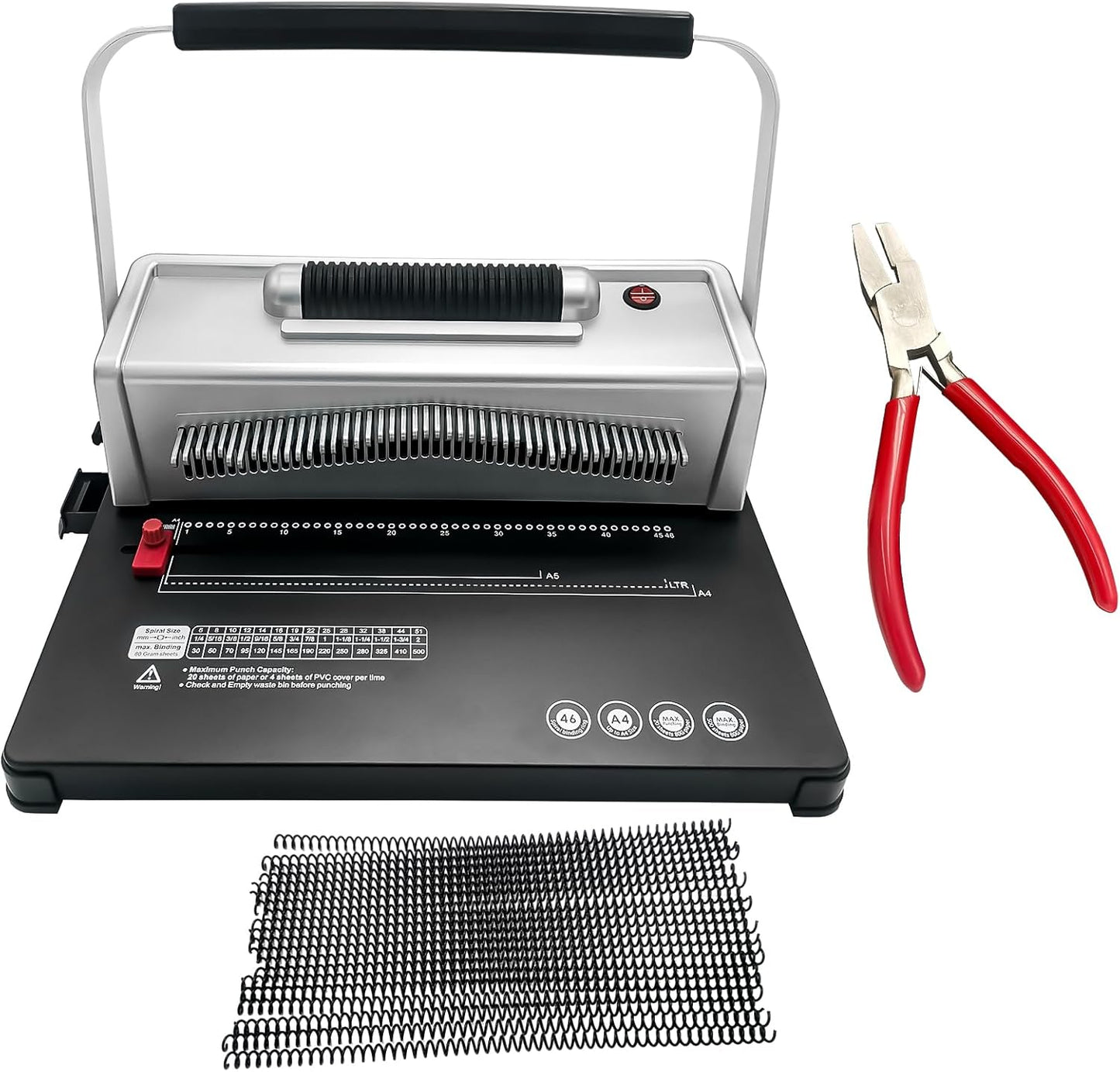 Coil Spiral Binding Machine,46 Holes Spiral Coil Binder with Electric Coil inserter,Manual Book Maker Punch Binder with 100pcs Plastic Coil and Plier