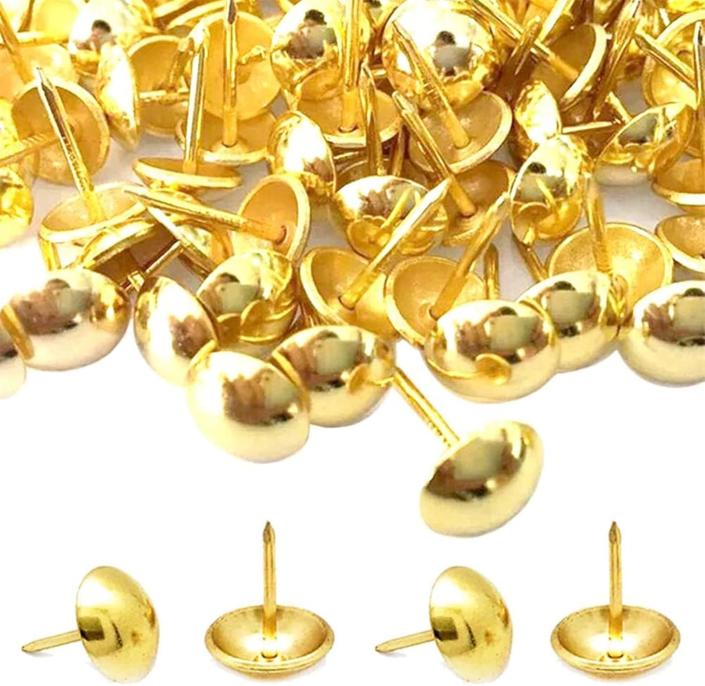 500Pcs Upholstery Tacks, BetterJonny Decorative Furniture Nails Pins Gold Metal Thumb Tacks for Upholstered Furniture Cork Board, Home Decor(17X11MM)