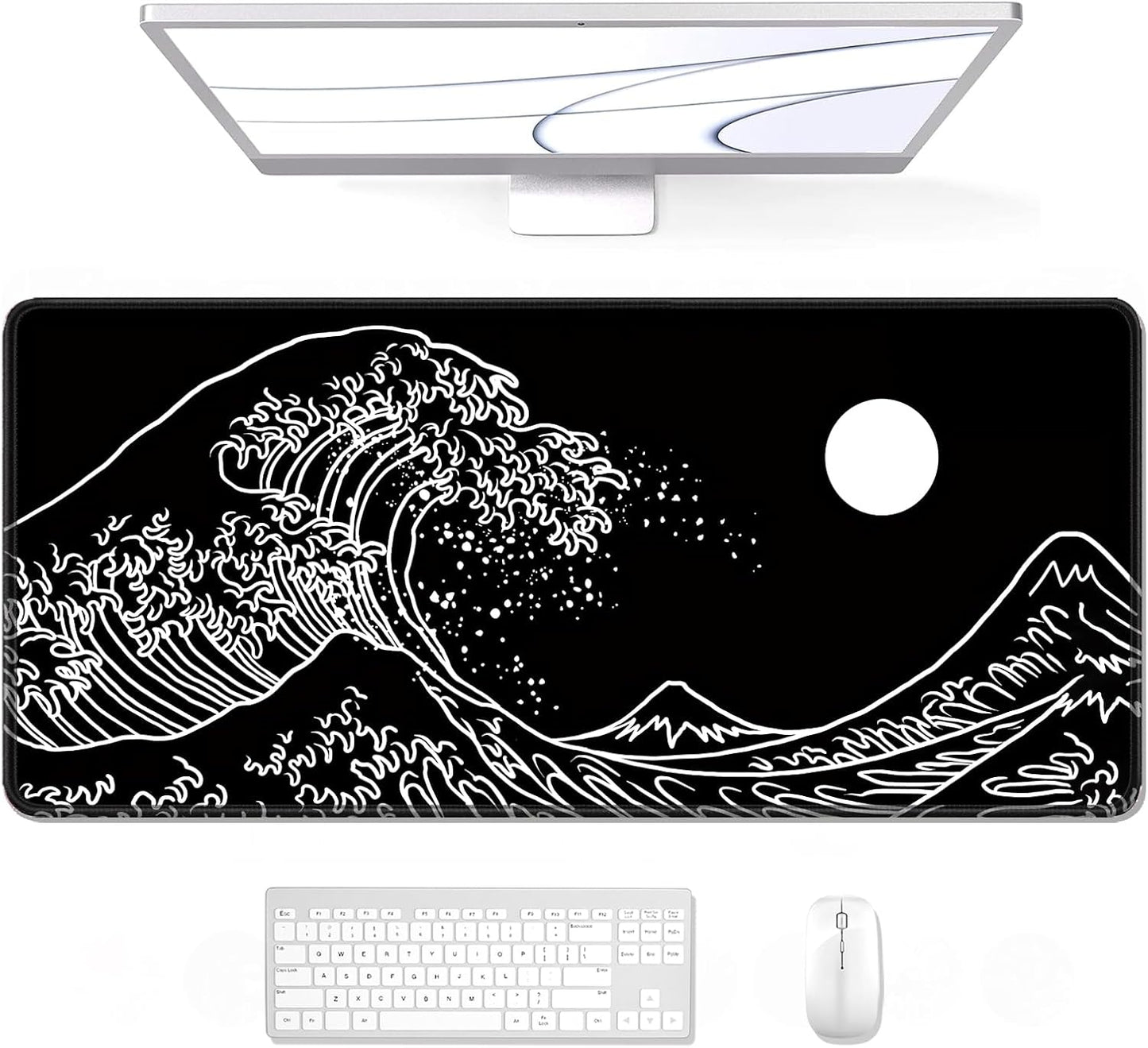 Auhoahsil Large Mouse Pad, XXL Gaming Mousepad, Desk Mat for Desktop, Thick Rubber, Big & Long Size, Stitched Edges, Full Desk Pad for Laptop & Computer, Extended 35.4 x 15.7 in, Black Great Wave