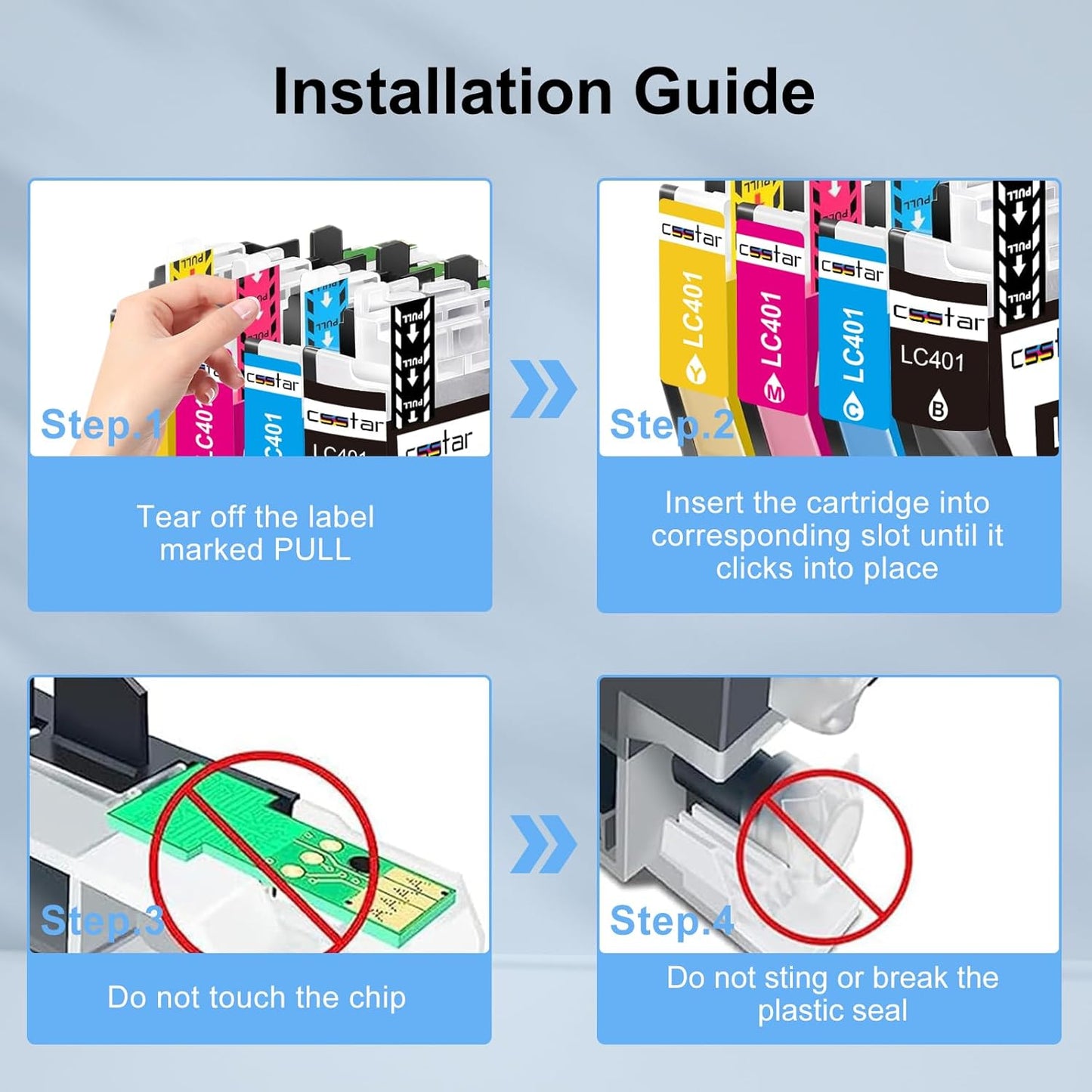 LC401XL Ink cartridges Compatible Replacement for Brother MFC-J1010DW MFC-J1170DW MFC-J1012DW Printers(4 Pack, BK/C/M/Y)