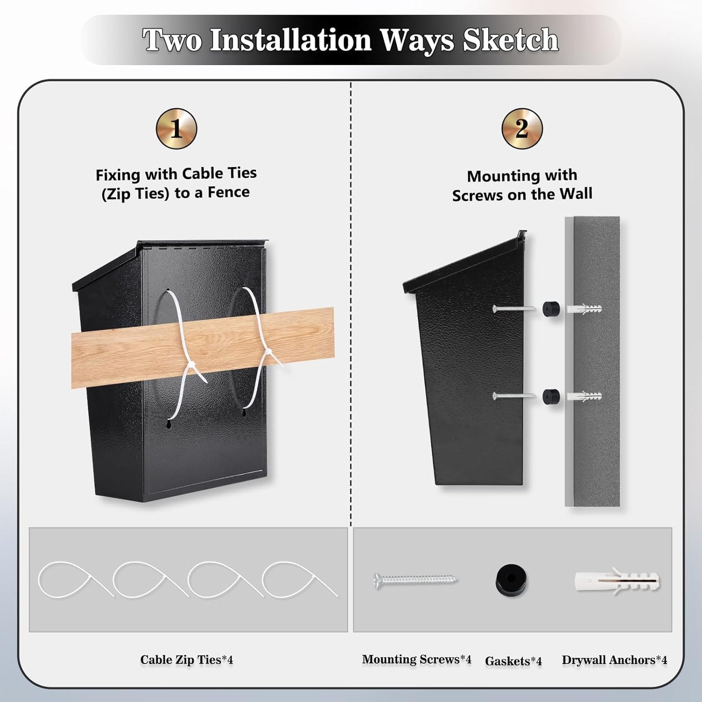 KYODOLED Convenient and Durable Wall Mount Mailbox for Outside, Easy Installation, Ample Storage Space to Accommodate Standard-Sized Letter, Magazine, Check, Black, Drop Box for Home or Apartment