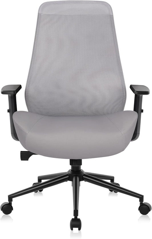 HYLONE Office Chair, 5" Thickened Seat Ergonomic Desk Chair with Adjustable Armrests, Home Office Computer Chairs for Long Hours Mesh Executive Chair(Black Base&Grey)