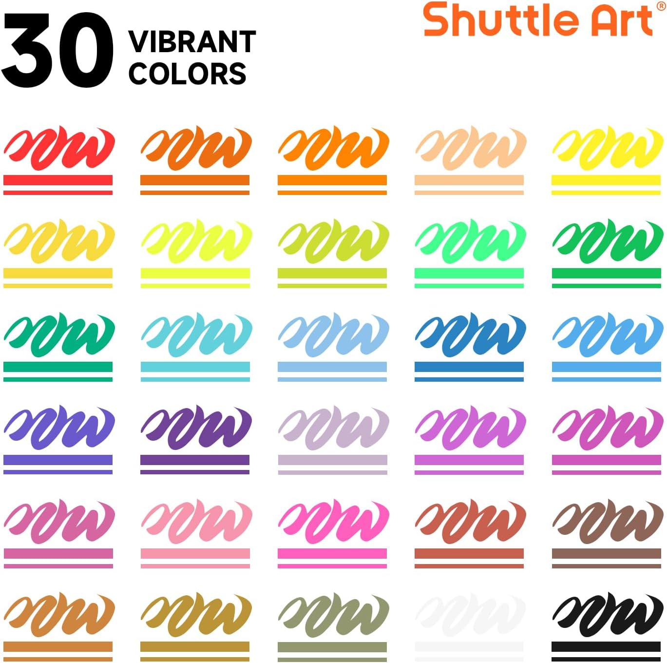 Shuttle Art Chalk Markers, 30 Vibrant Colors Liquid Chalk Markers Pens for Chalkboards, Windows, Glass, Cars, Erasable, 3mm Reversible Fine Tip with Chalkboard Labels for Office Home Supplies