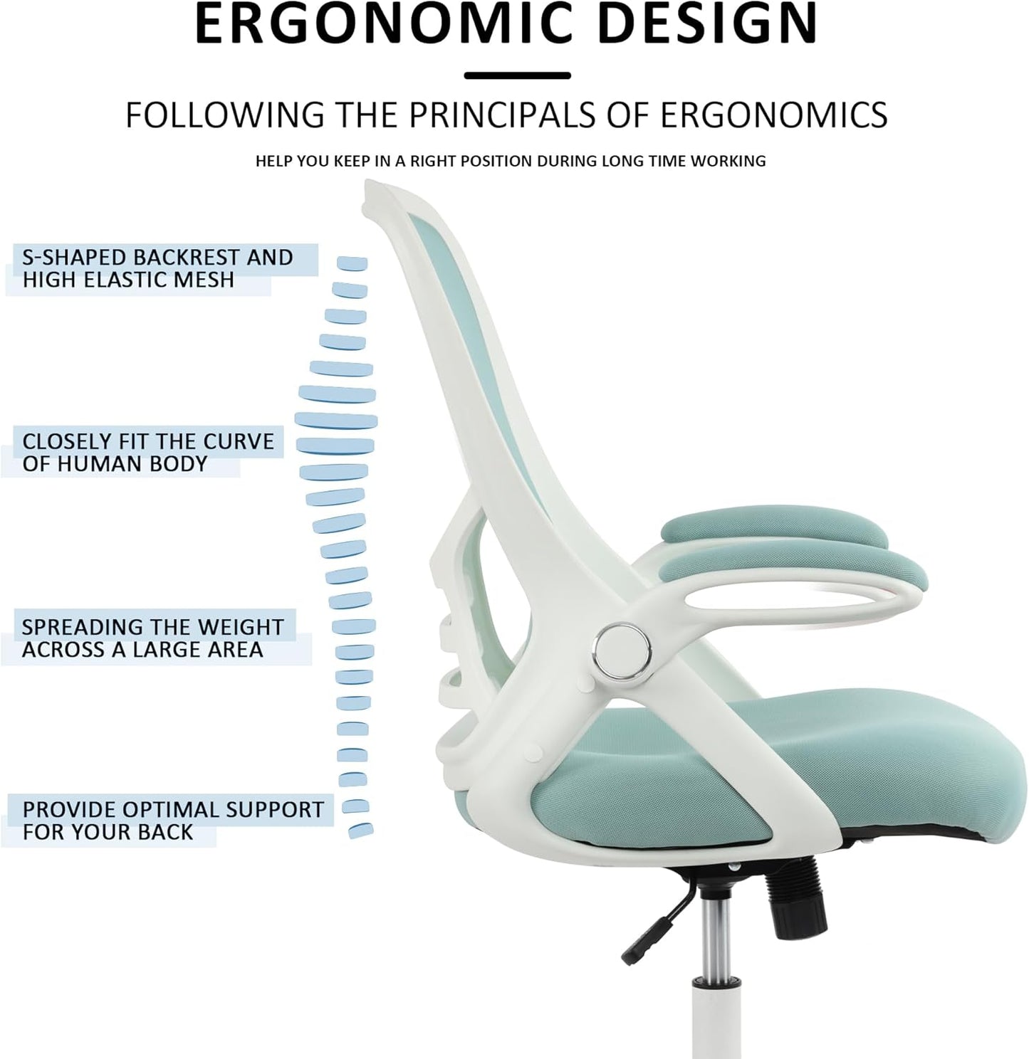 HYLONE Office Chair Ergonomic Desk Chair with Adjustable Armrests, Mesh Executive Chair, Home Office Computer Chairs for Long Hours(Blue)