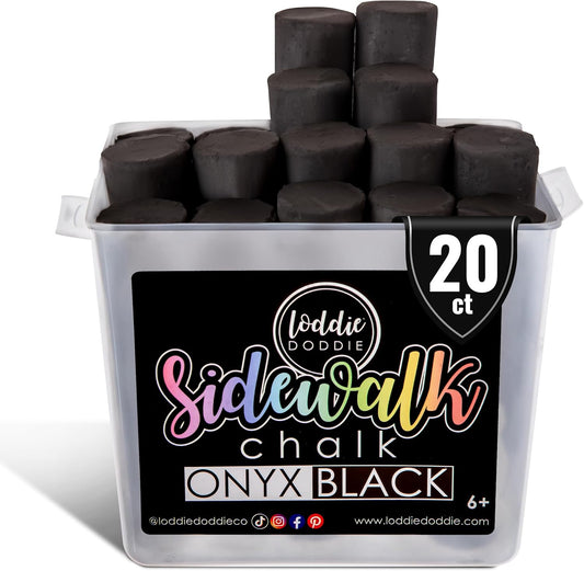 Loddie Doddie Black Sidewalk Chalk Bucket - 20 Count Jumbo Sticks Non-Toxic - Sidewalk Chalk For Kids & Outdoor Activities