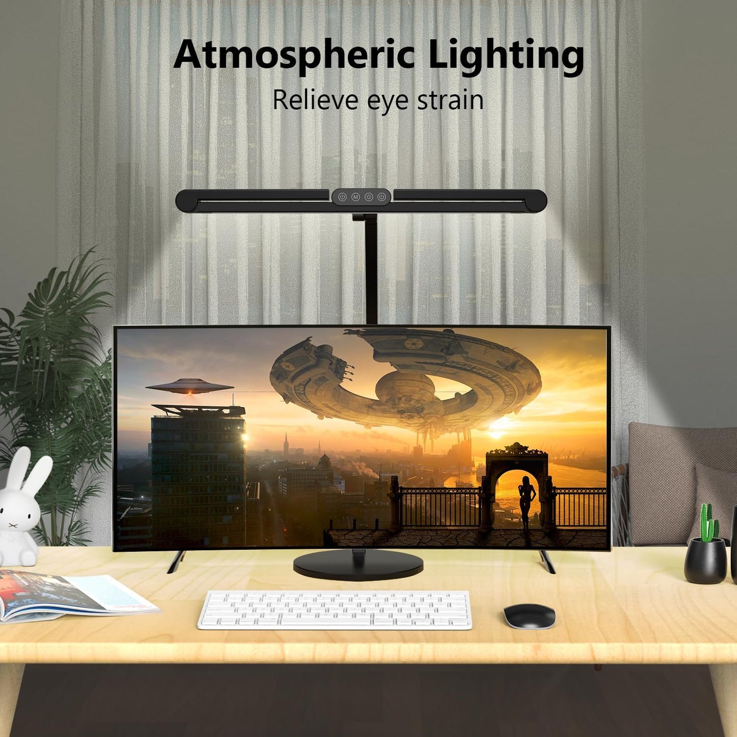Micomlan Architect Desk Lamp with Atmosphere Lighting, Adjustable Led Desk Light for Home Office with Base, 24W Bright Auto Dimming Table Light with Rotatable Swing Arm for Workbench Computer
